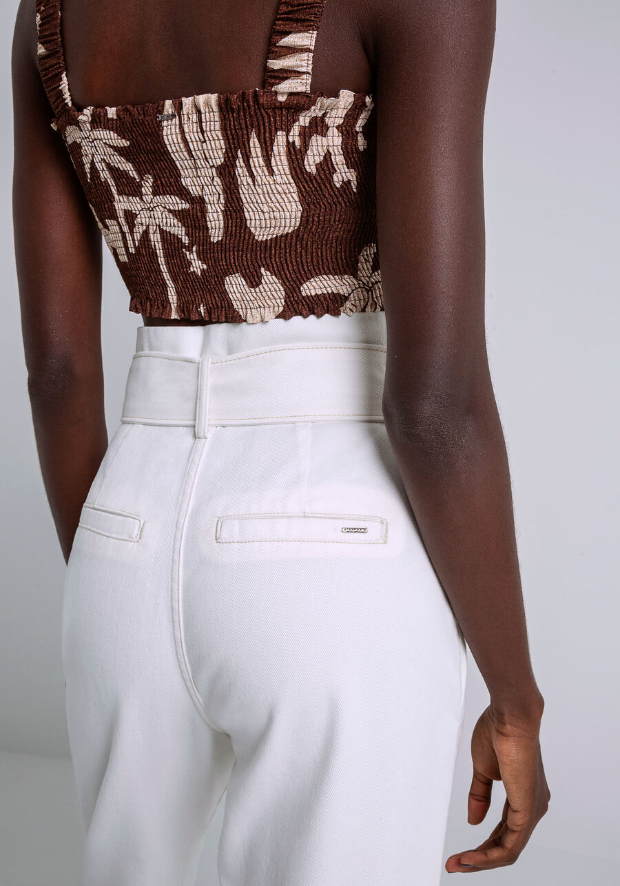 Calça Sarja Cintura Alta com Cinto, BRANCO OFF WHITE. Calça Sarja Cintura Alta com Cinto, BRANCO OFF WHITE, large.