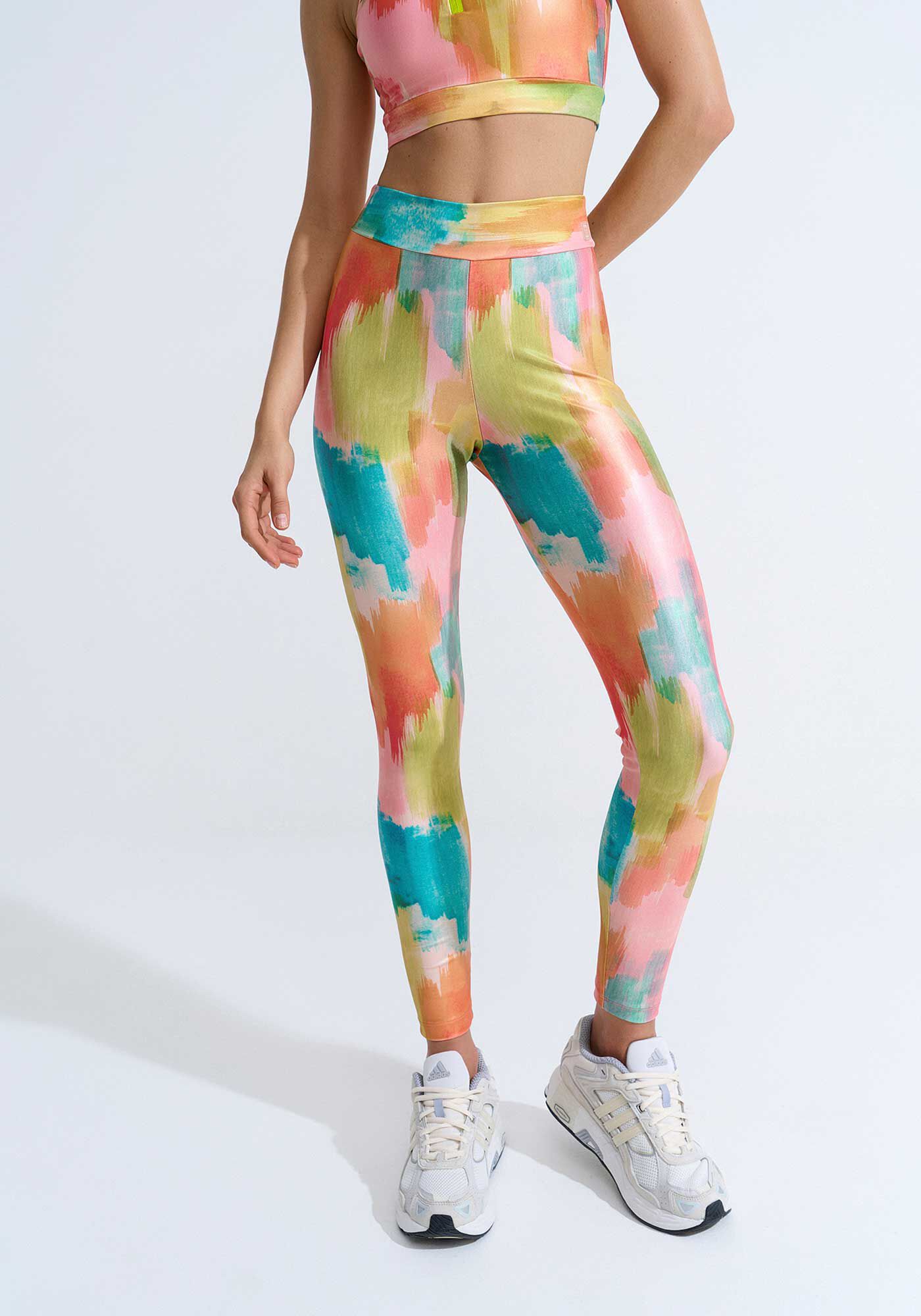 Cal&ccedil;a Legging Cintura Alta MOVE Acetinada Estampada, COLORFUL VERDE, large.