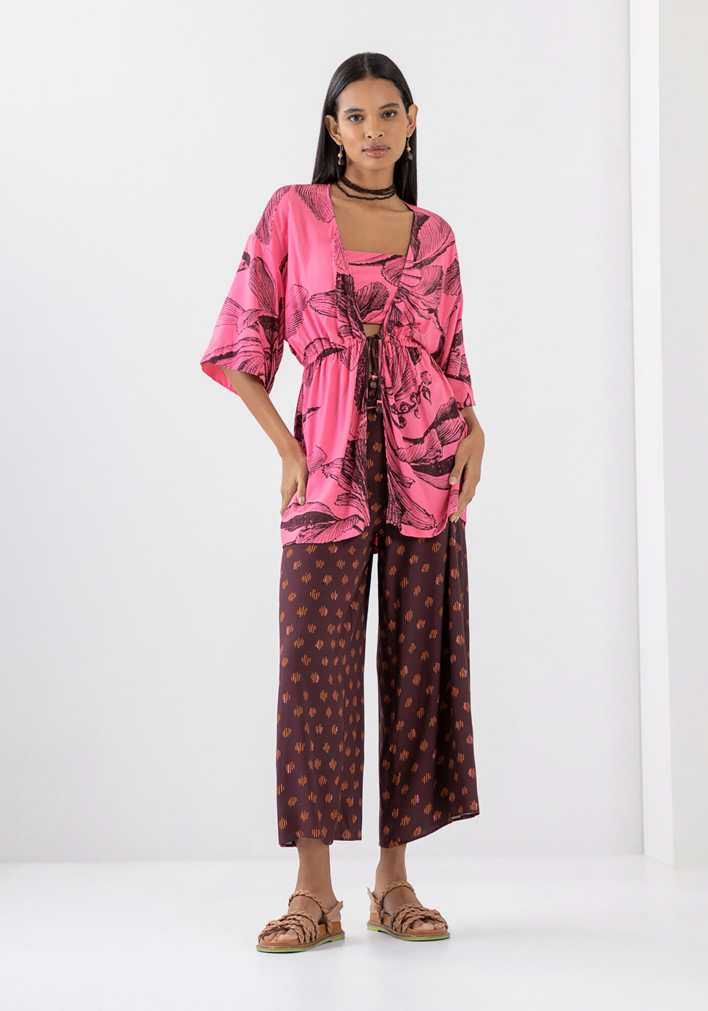 Kimono Estampado em Viscose com Top, , large.