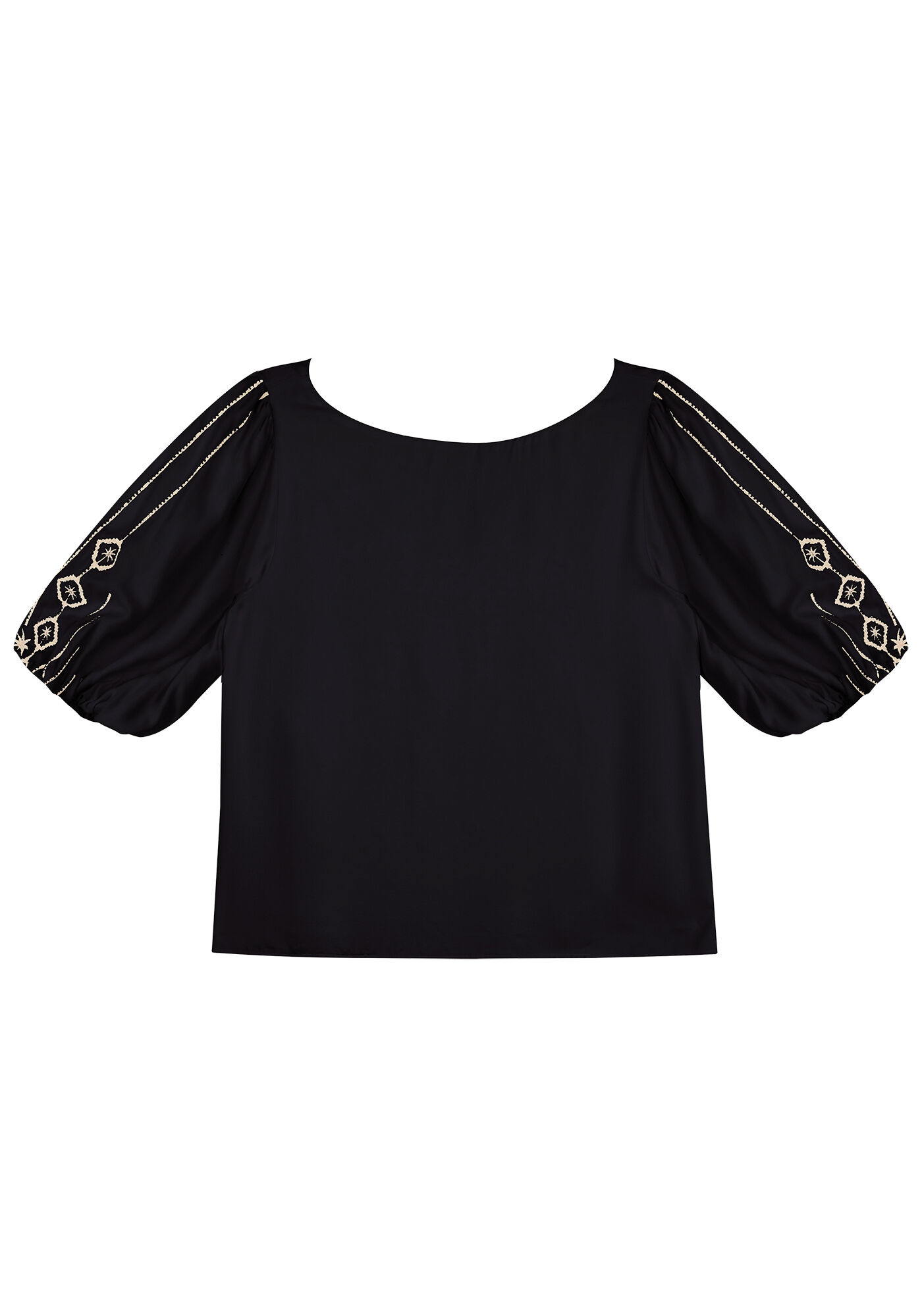 Blusa em Viscose com Manga Bufante Bordada, , large.