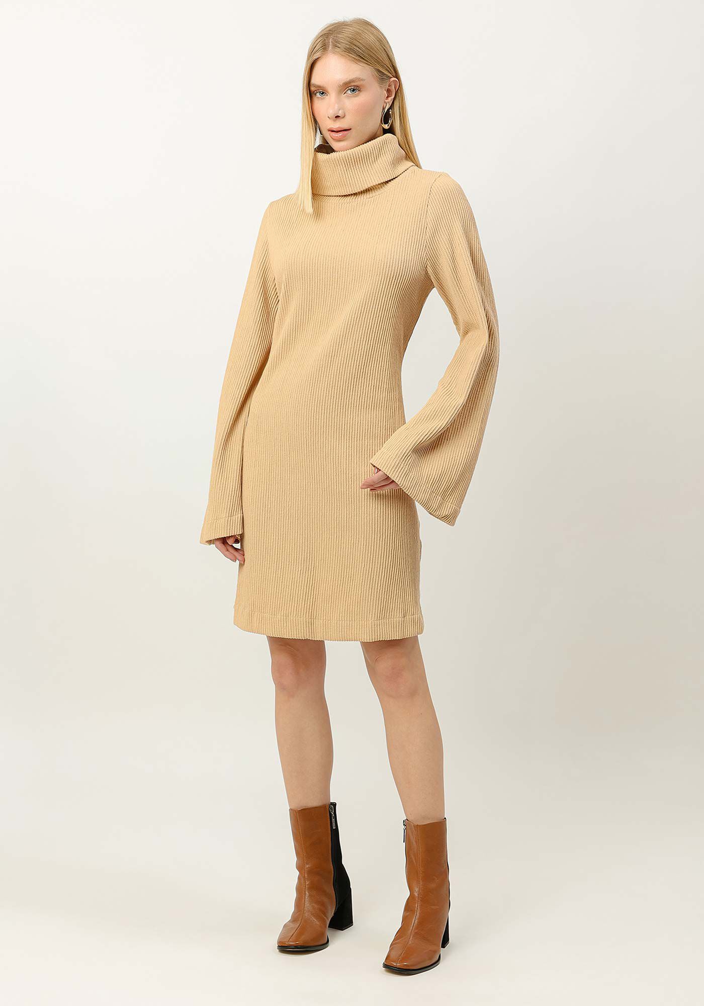 Vestido Curto Manga Longa com M&aacute;xi Gola Alta, , large.
