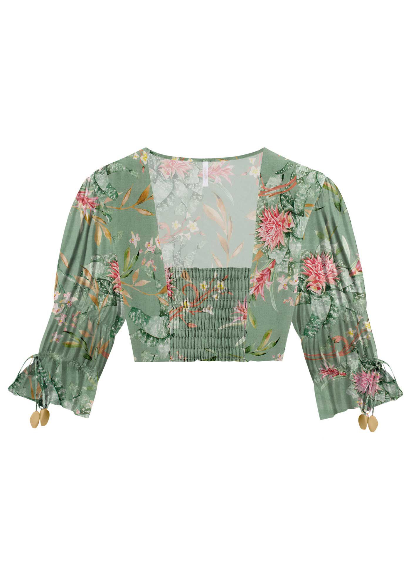 Blusa Cropped com Amarra&ccedil;&atilde;o Mangas, , large.