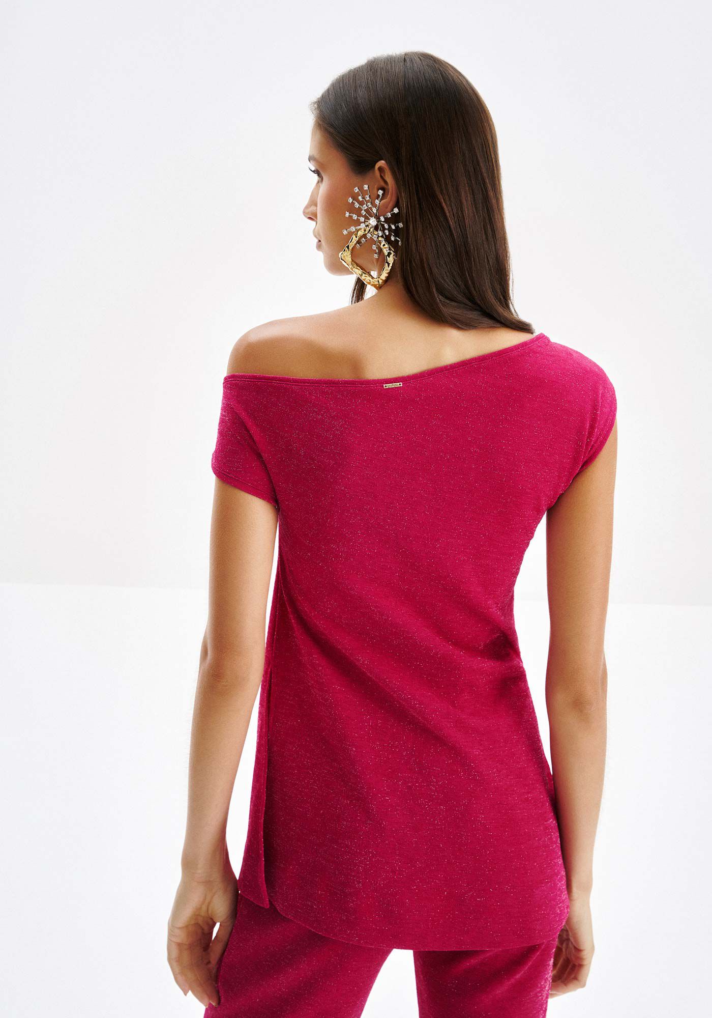 Blusa Alongada em Malha Crepe com Ombro S&oacute;, , large.