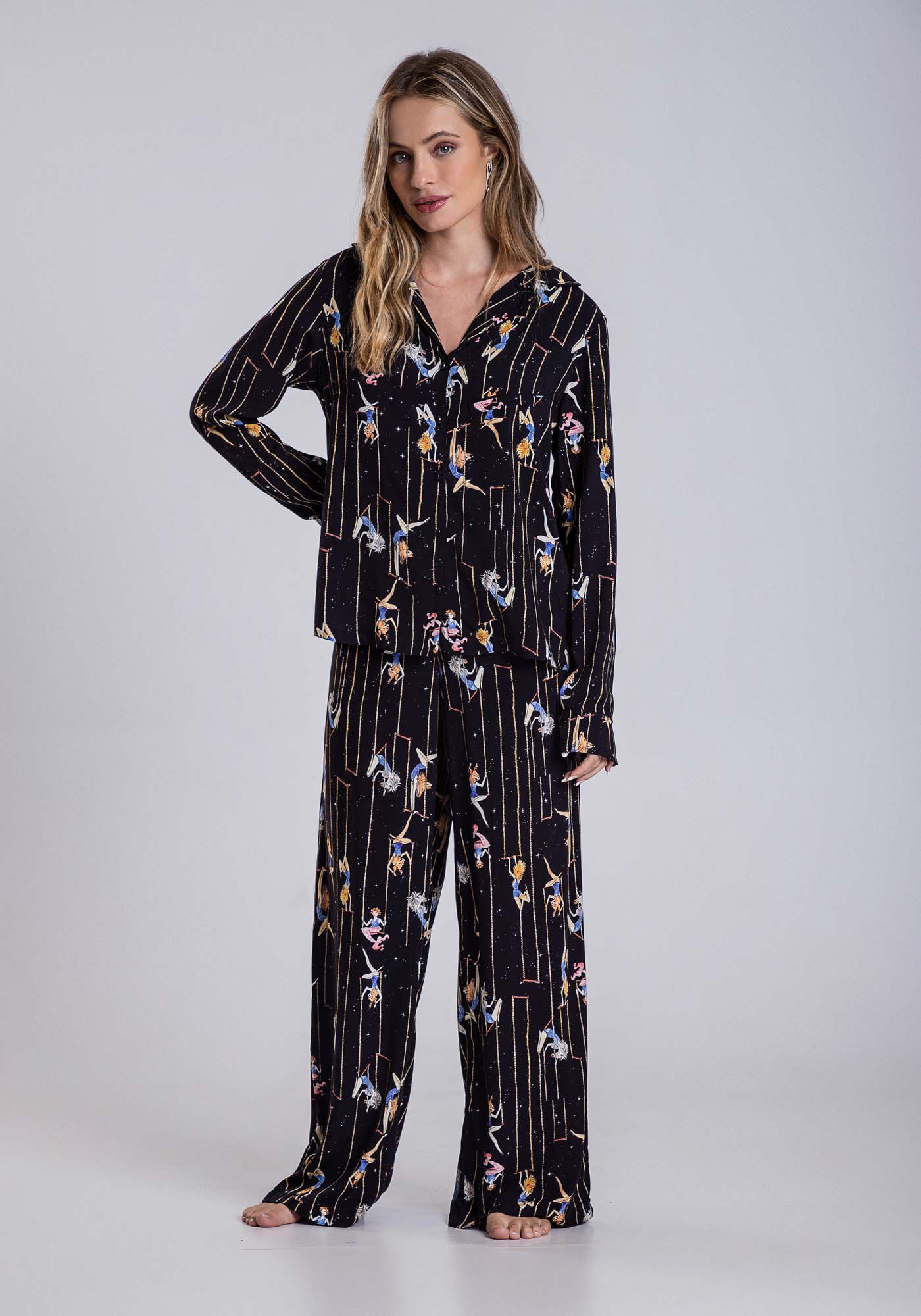 Conjunto Camisa e Cal&ccedil;a em Viscose Estampado, , large.