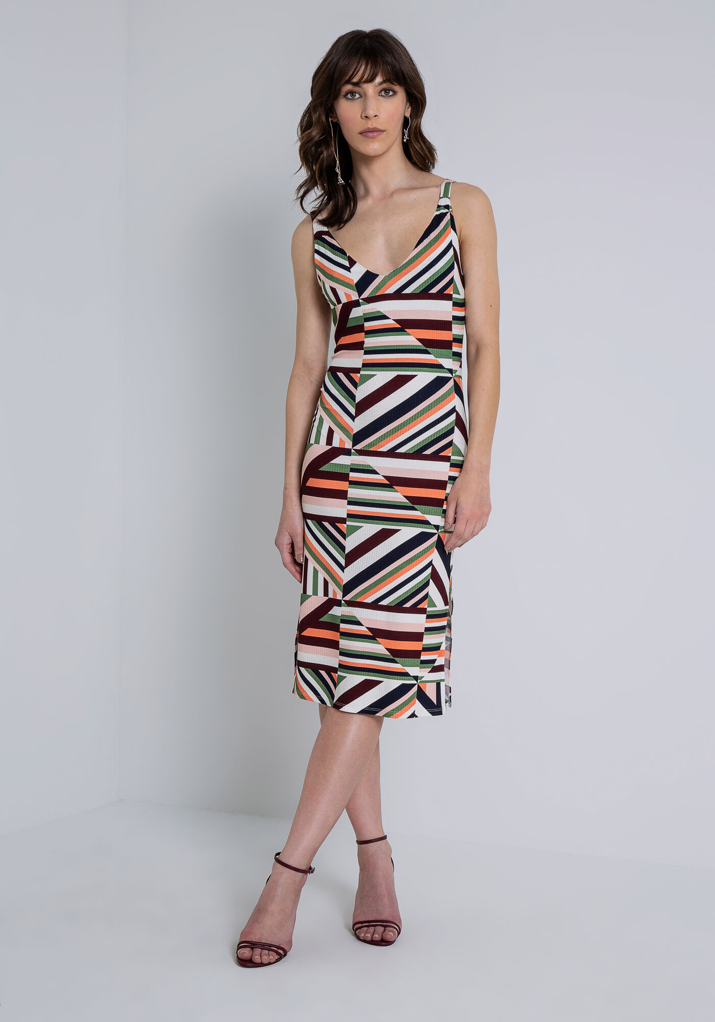 Vestido com Al&ccedil;as Midi Canelado Estampado, PIPA, large.