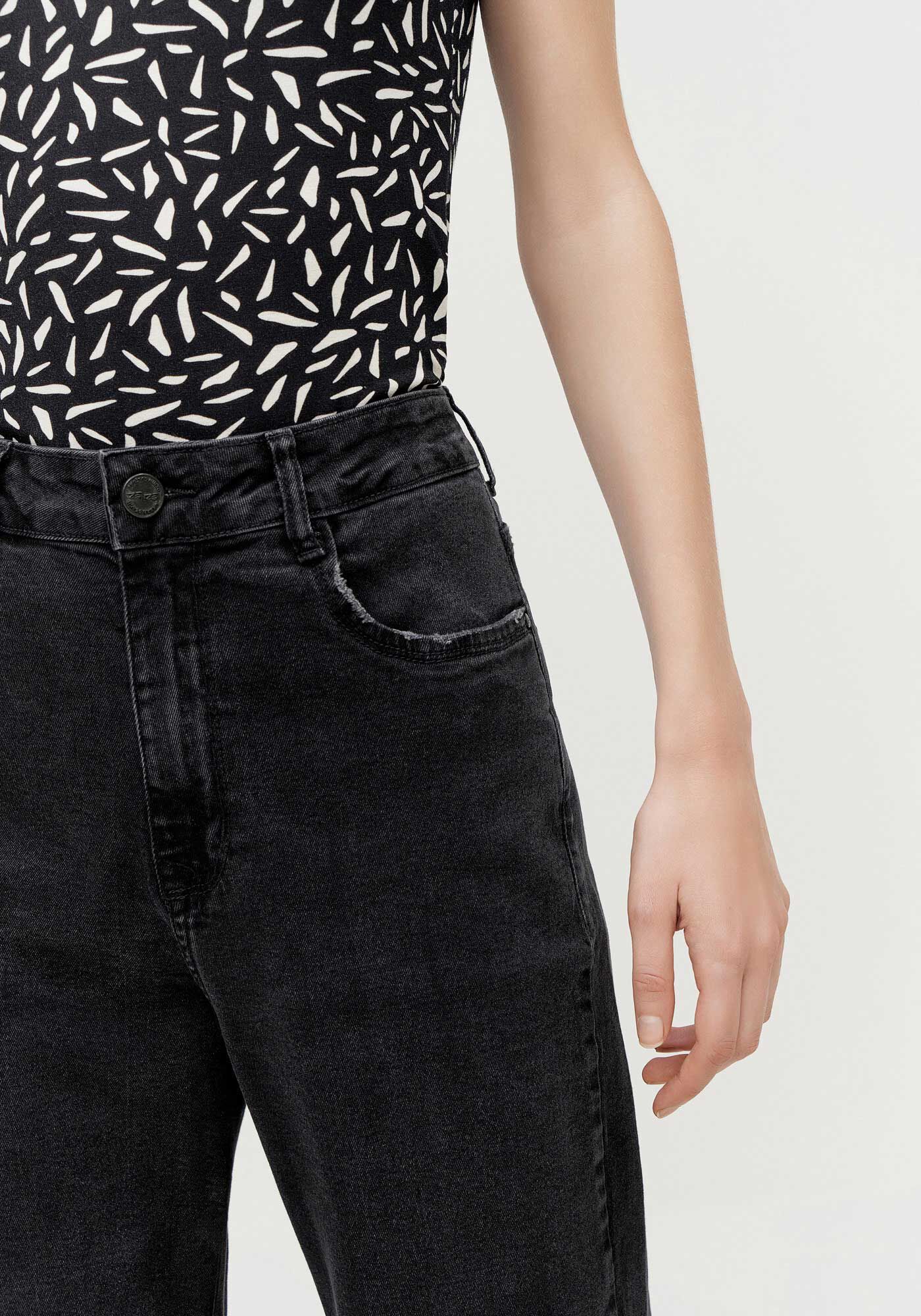 Cal&ccedil;a Jeans Wide Leg Comfort com Cintura Alta, PRETO REATIVO, large.