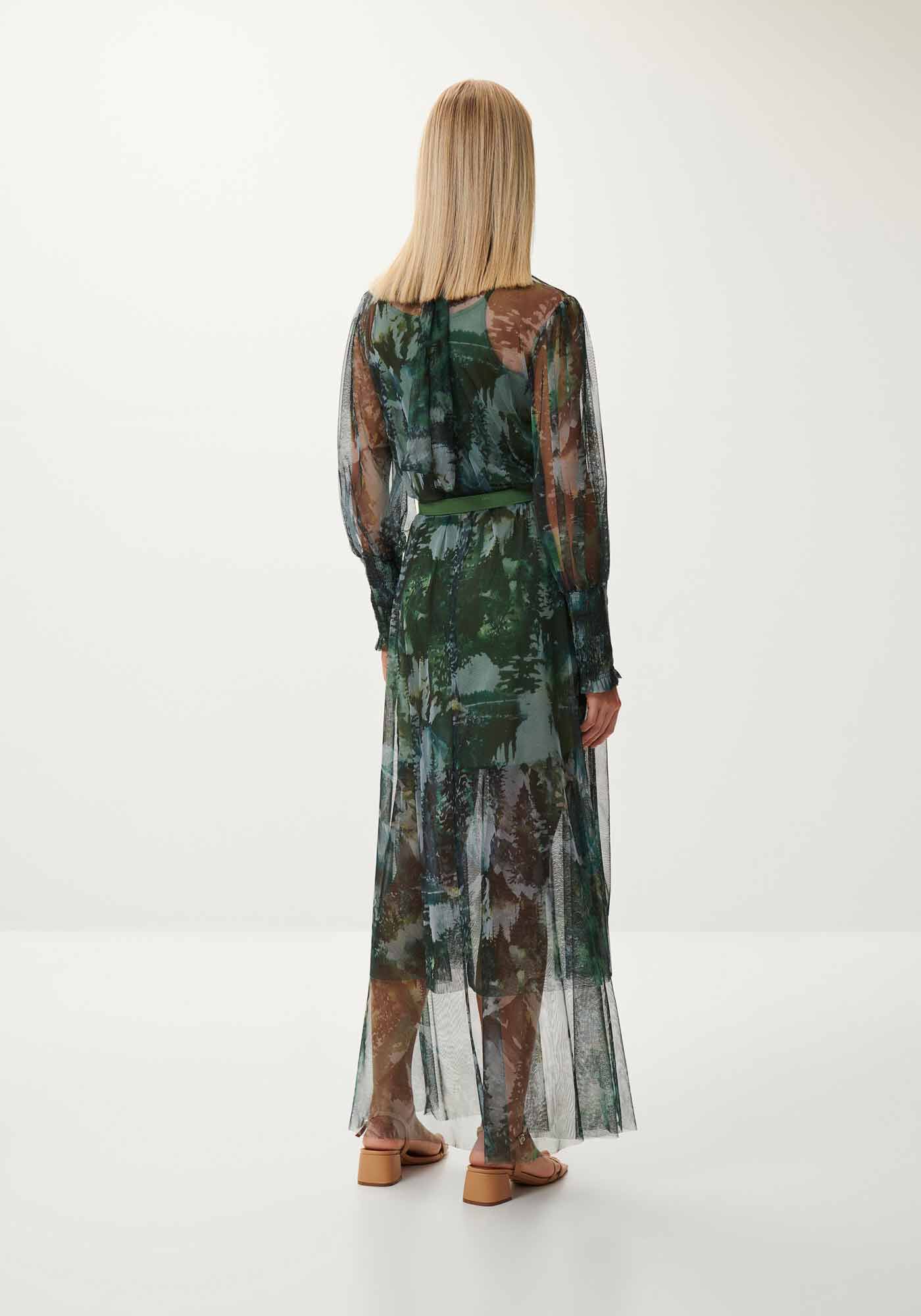 Vestido Longo em Tule Estampado com Cinto, , large.