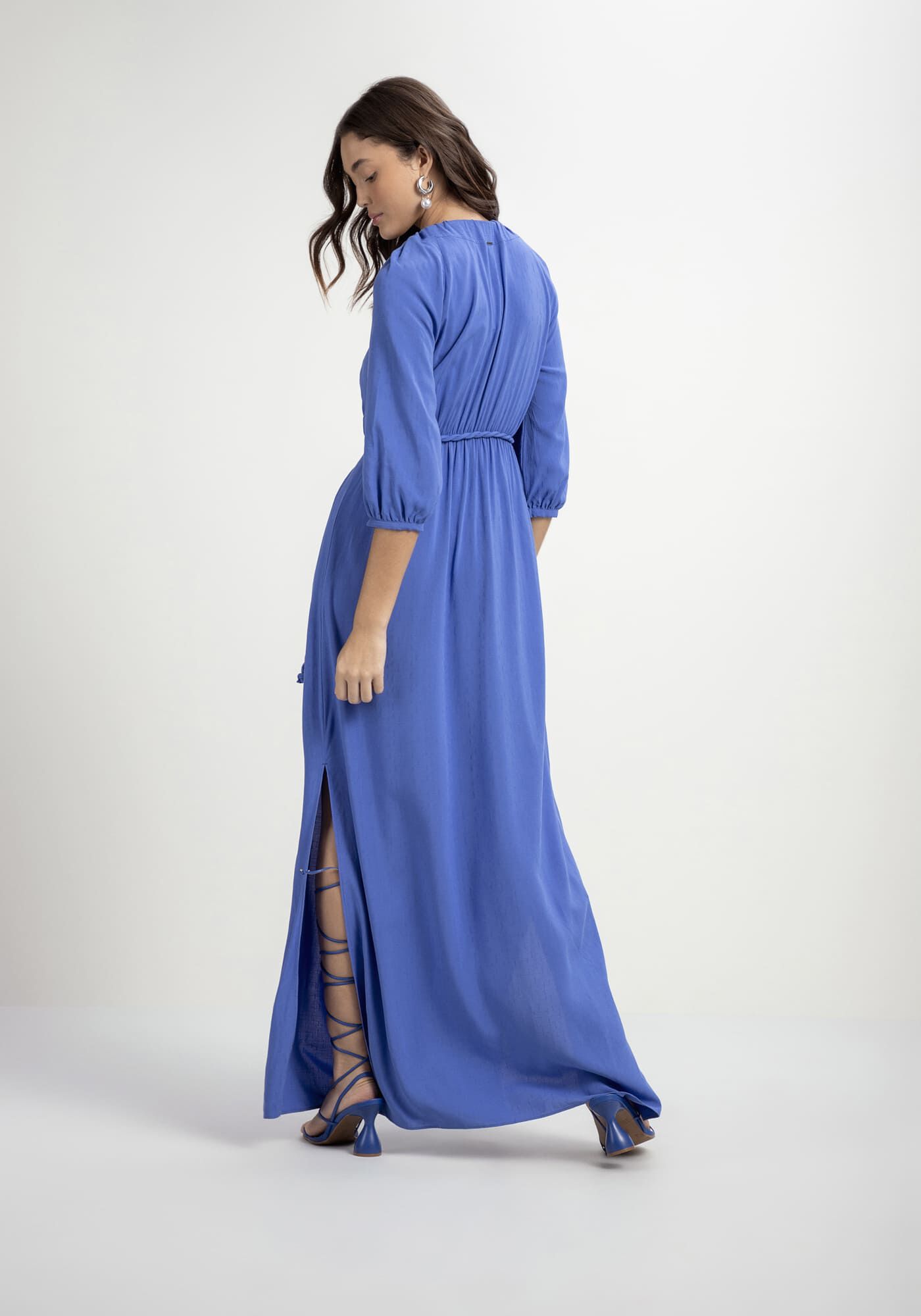 Vestido Longo Manga 3/4 com Cinto Cord&atilde;o, , large.