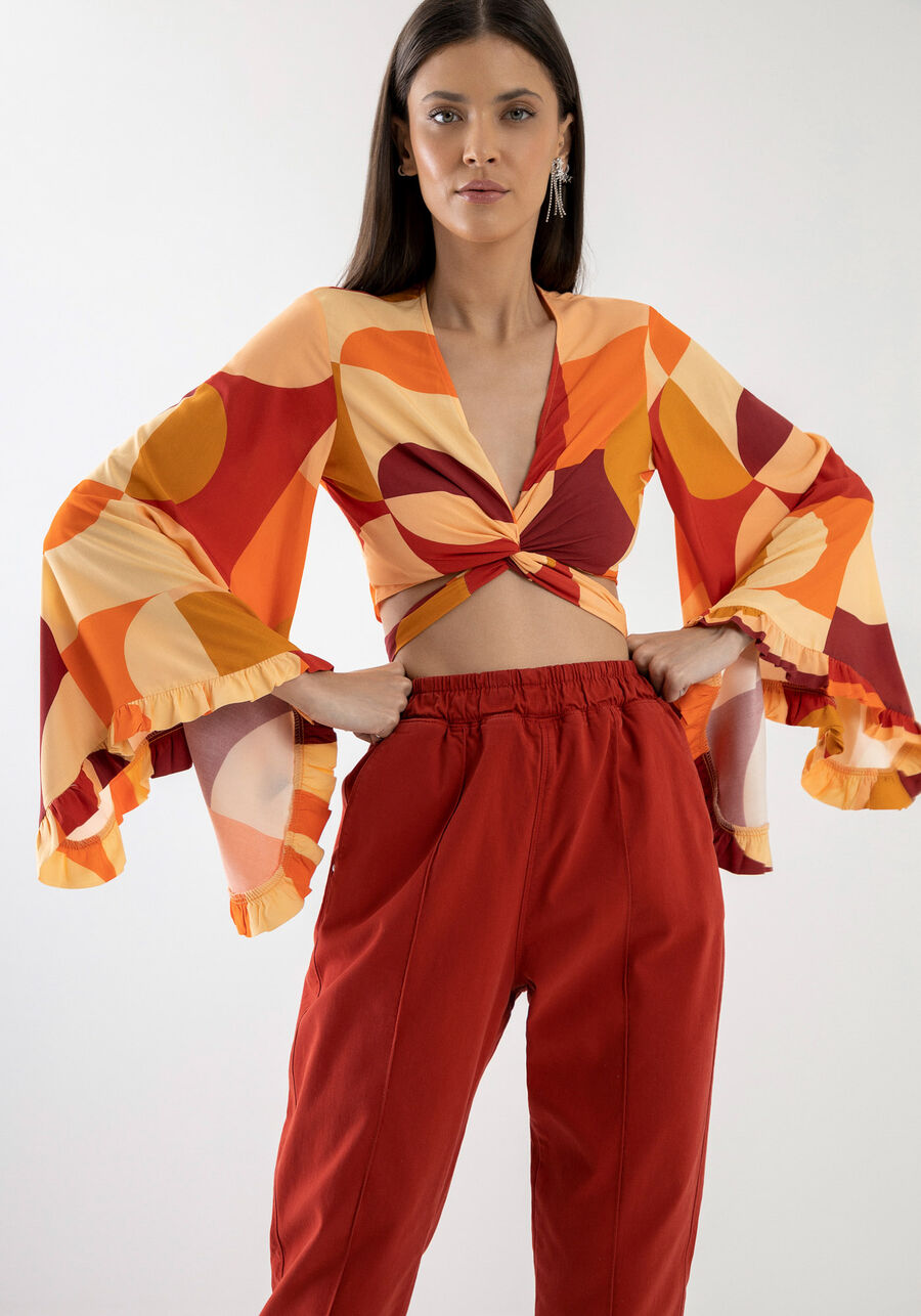 Blusa Transpassada com Manga Máxi Flare, . Blusa Transpassada com Manga Máxi Flare, , large.