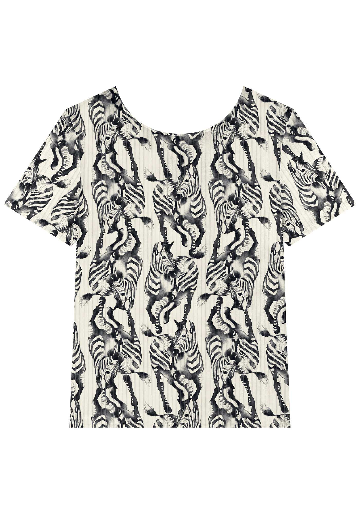 Blusa Estampada De Mangas Curtas Com Decote Redondo, , large.