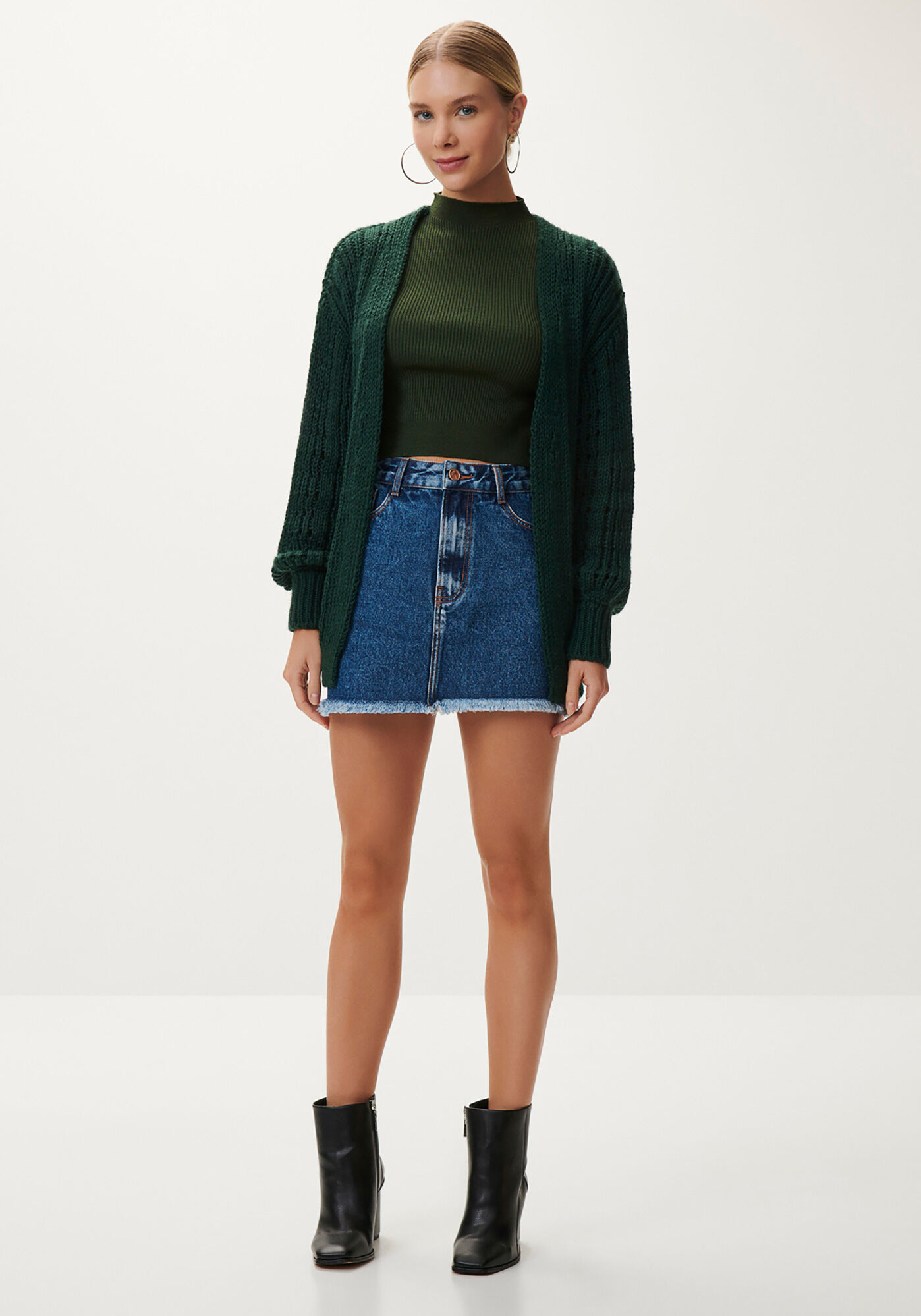 Cardigan em Tric&ocirc; Rendilhado com Manga Bufante, , large.