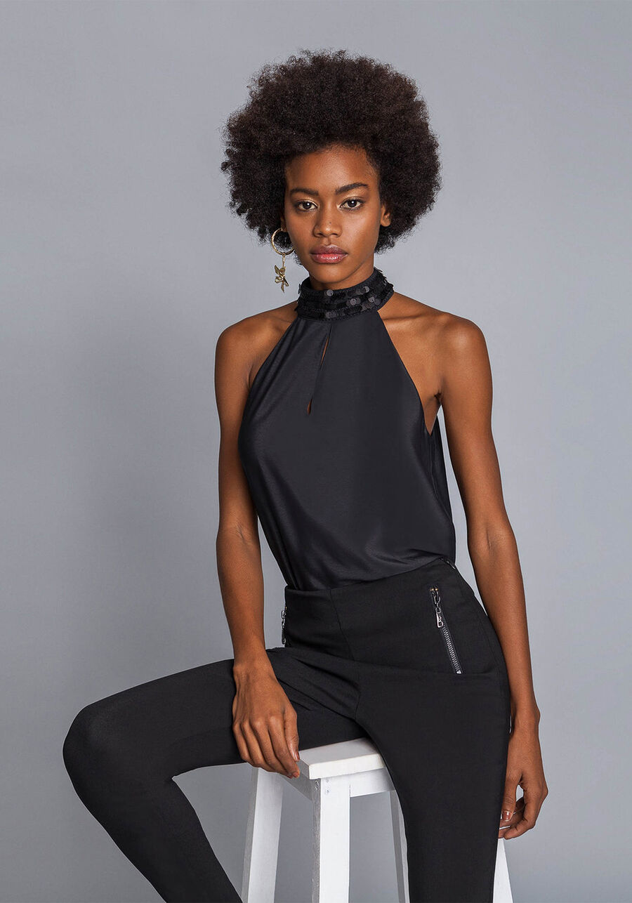 Blusa Gola Alta Paetês, . Blusa Gola Alta Paetês, , large.