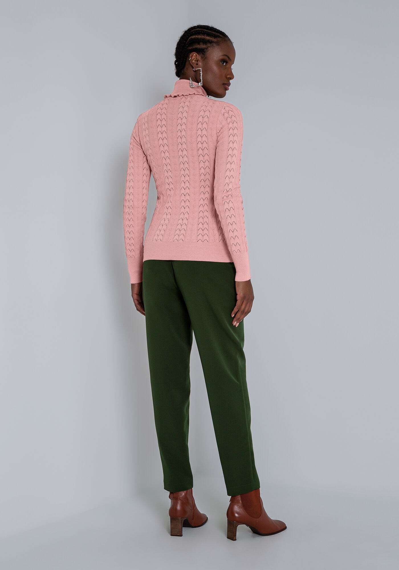 Blusa Manga Longa em Tric&ocirc; com Gola Alta, ROSA CLAY, large.