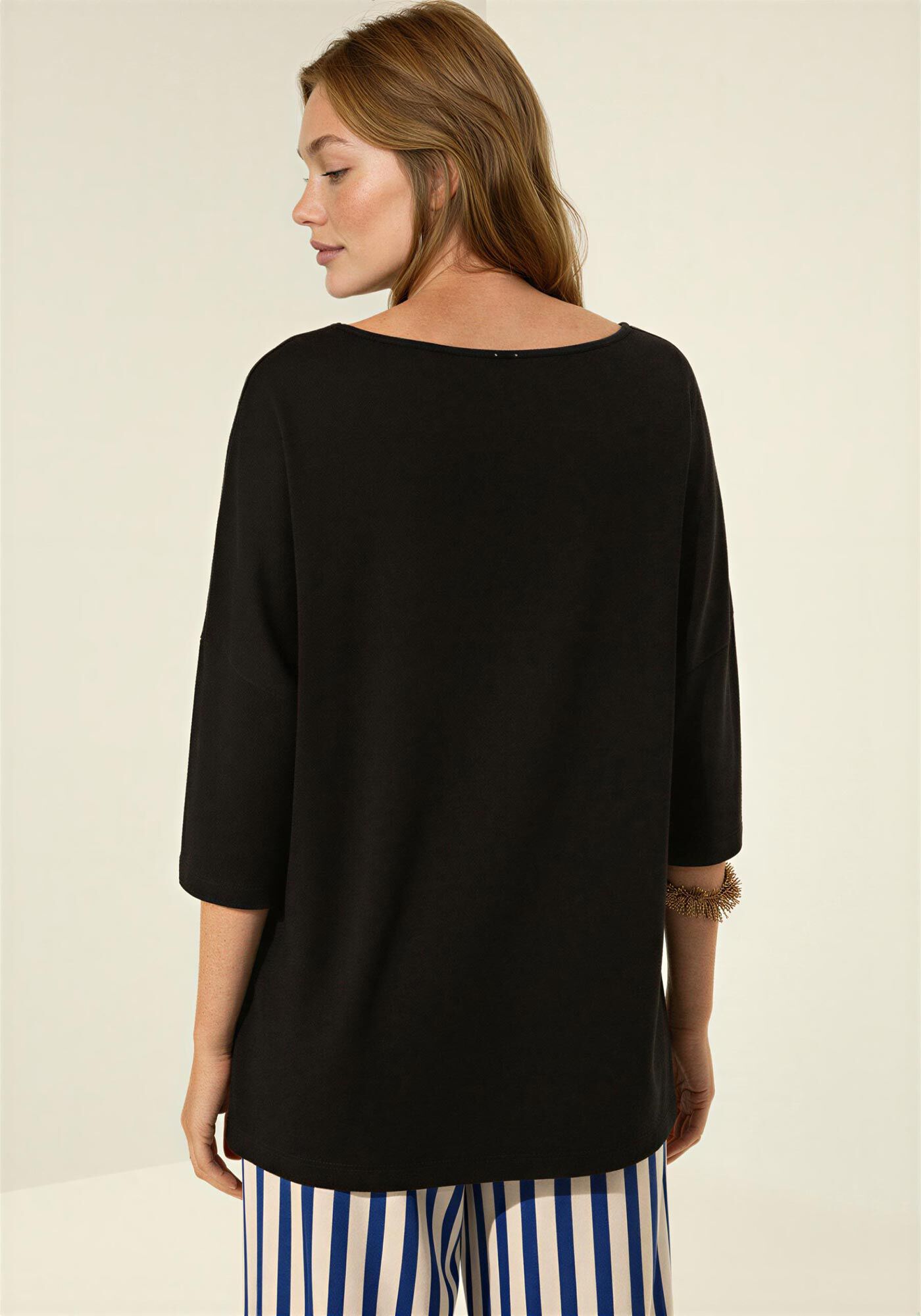 Blusa Alongada De Mangas 3/4 Com Estampa, PRETO, large.