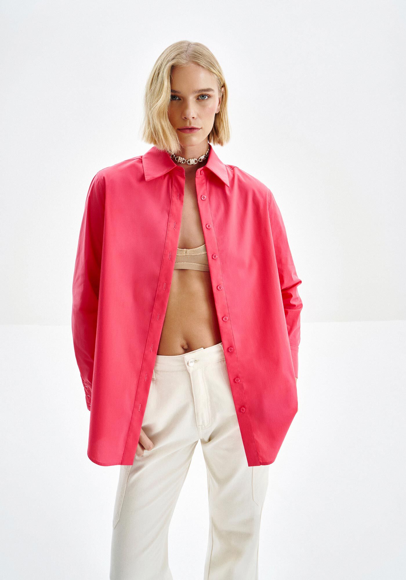 Camisa Manga Longa em Tricoline com Elastano, , large.