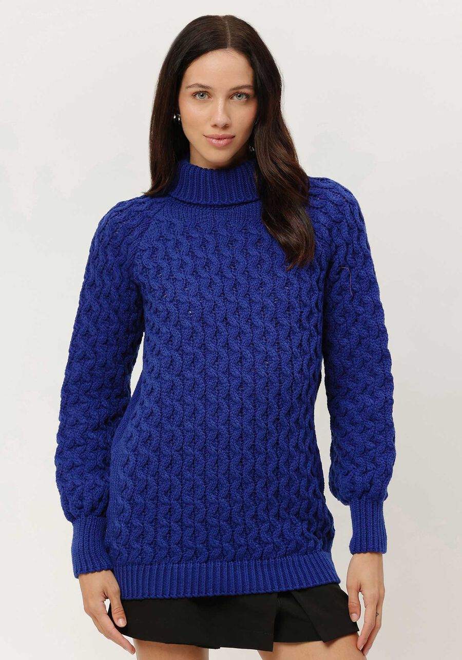 Blusão Amplo em Tricô Texturizado com Gola Alta, . Blusão Amplo em Tricô Texturizado com Gola Alta, , large.