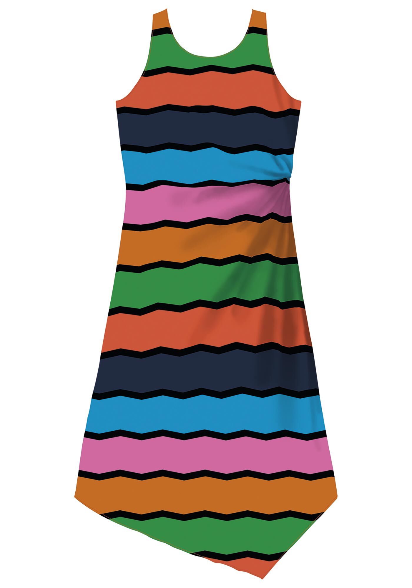 Vestido Midi Estampado Assim&eacute;trico com Pregas, , large.