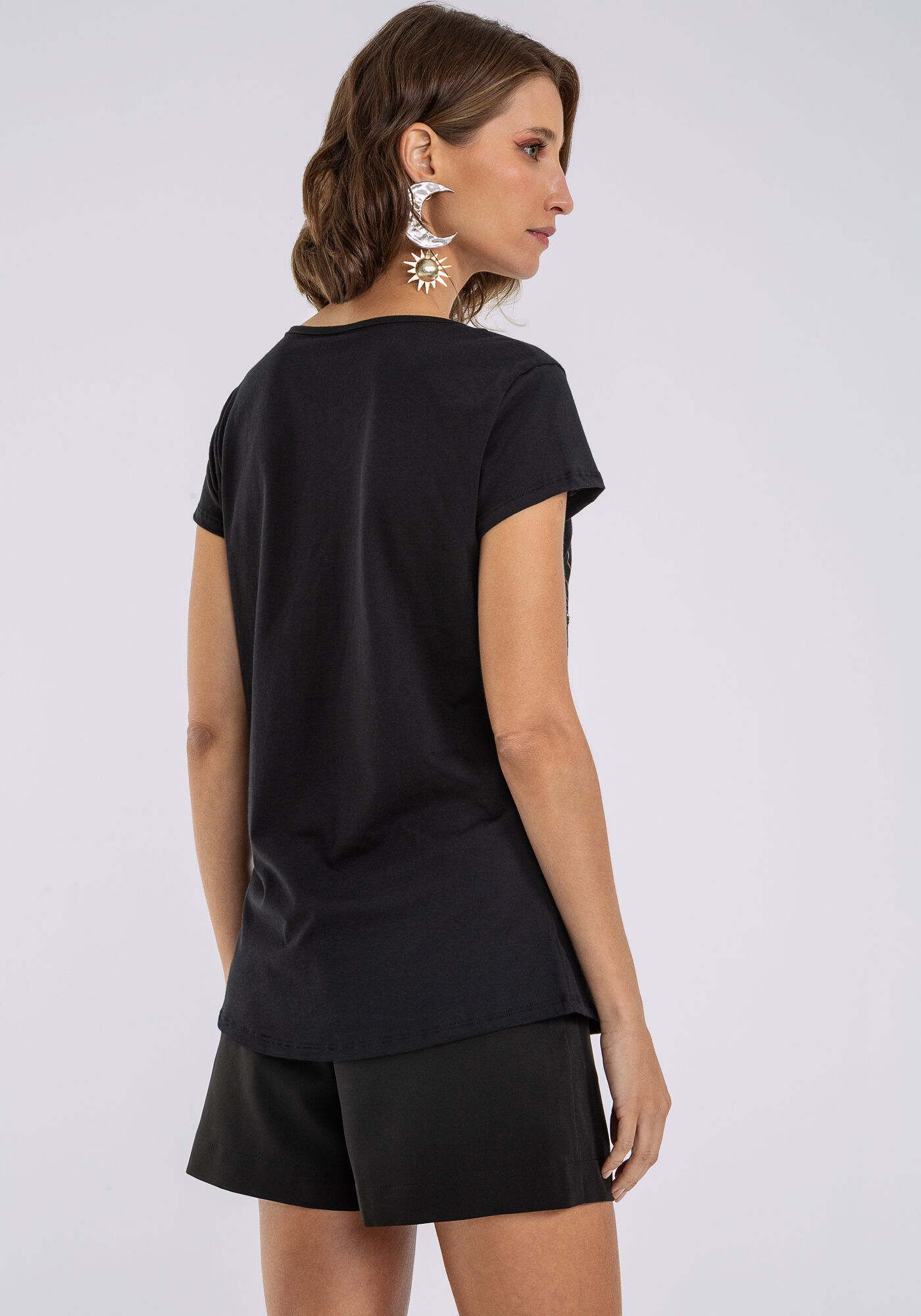 T-shirt Estampada Corrente Strass, PRETO, large.