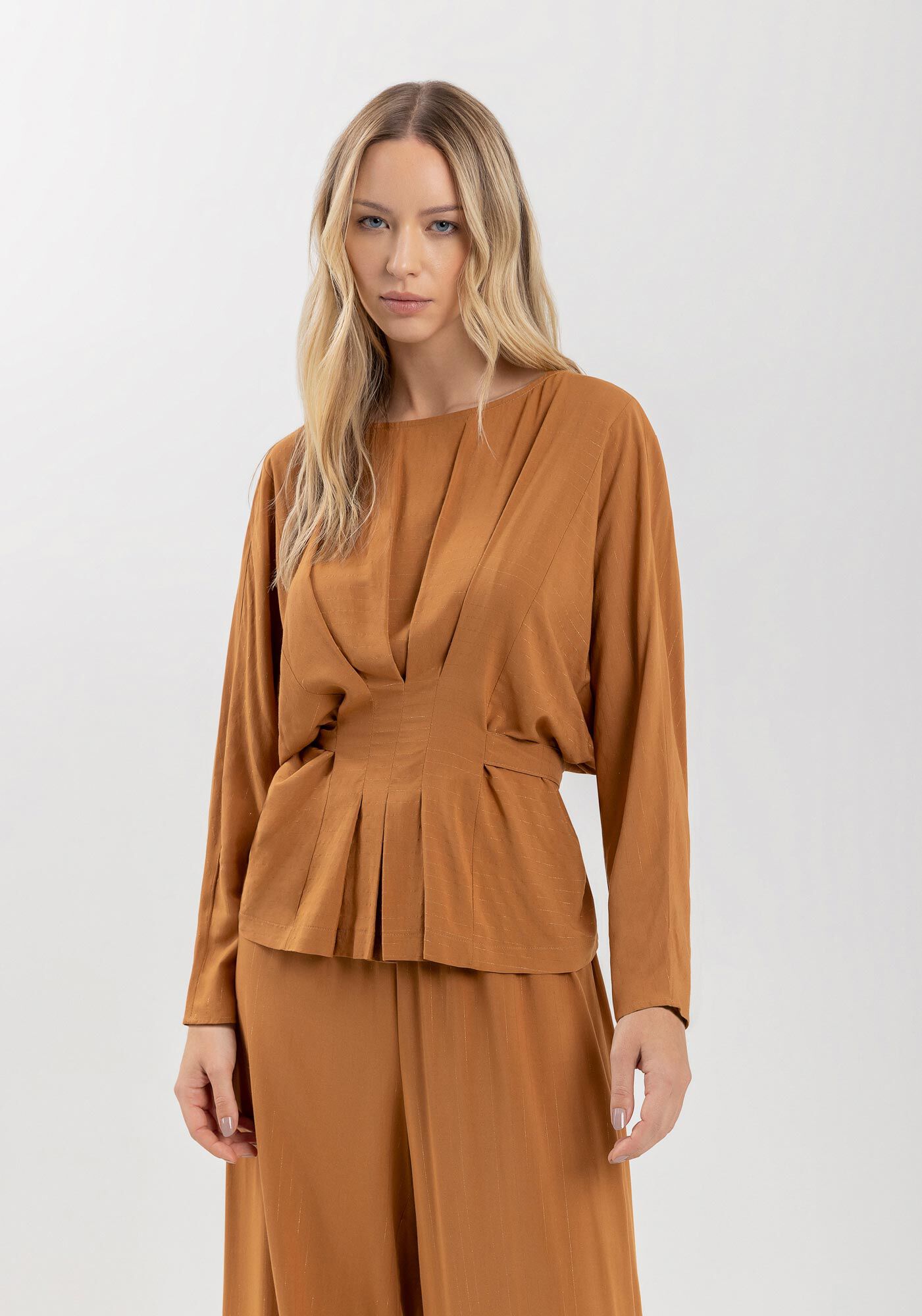 Blusa De Mangas Longas Com Pregas Frontais E Fios De Lurex, , large.