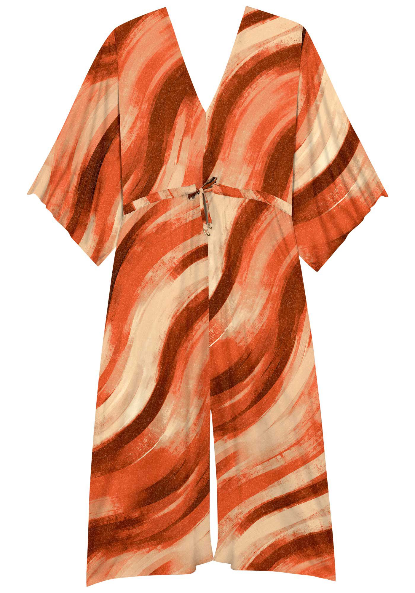 Vestido Midi Estampado Com Mangas 3/4 E Fenda, ART LARANJA, large.