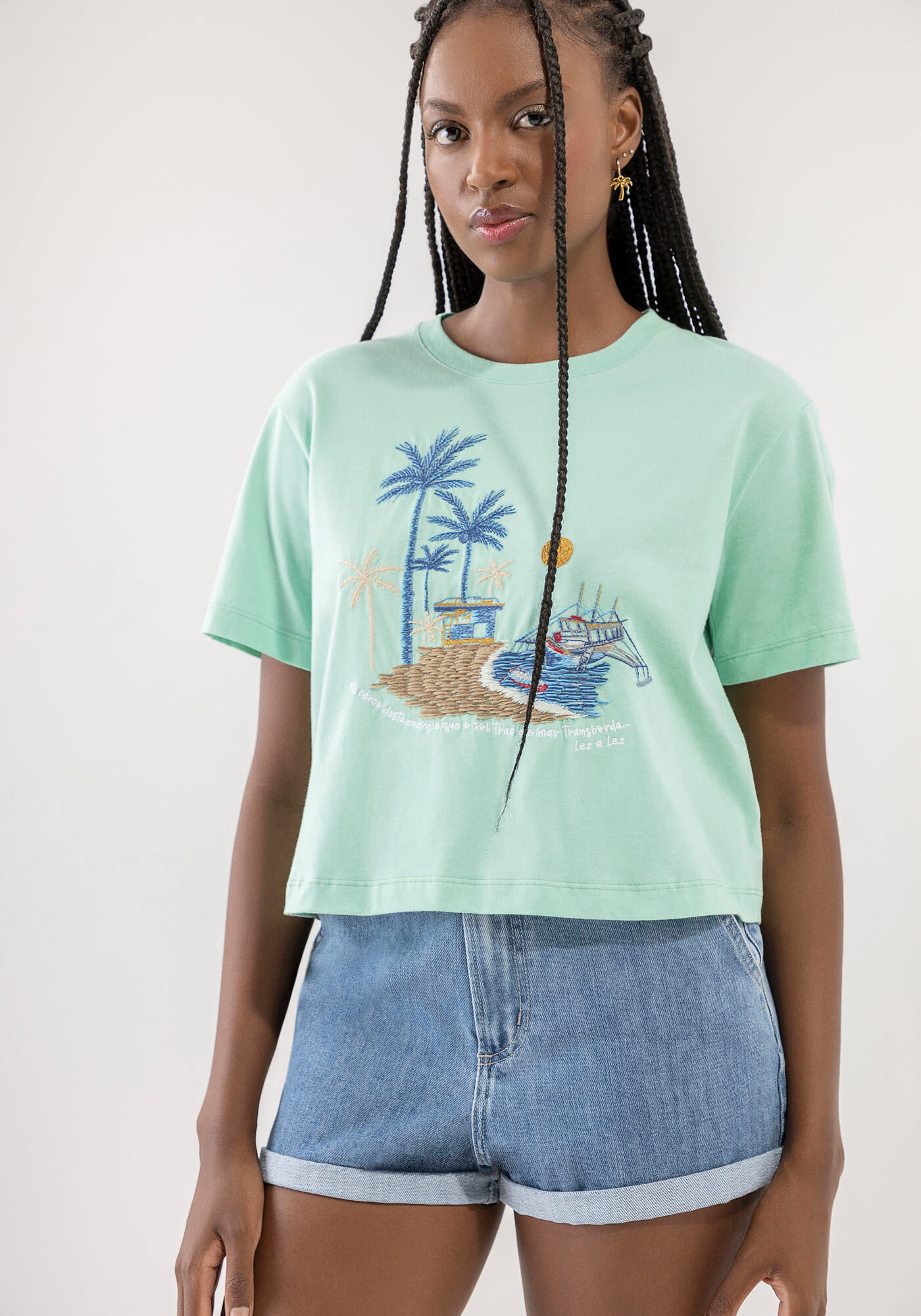 T-shirt Curta em Malha Prime com Bordado, , large.