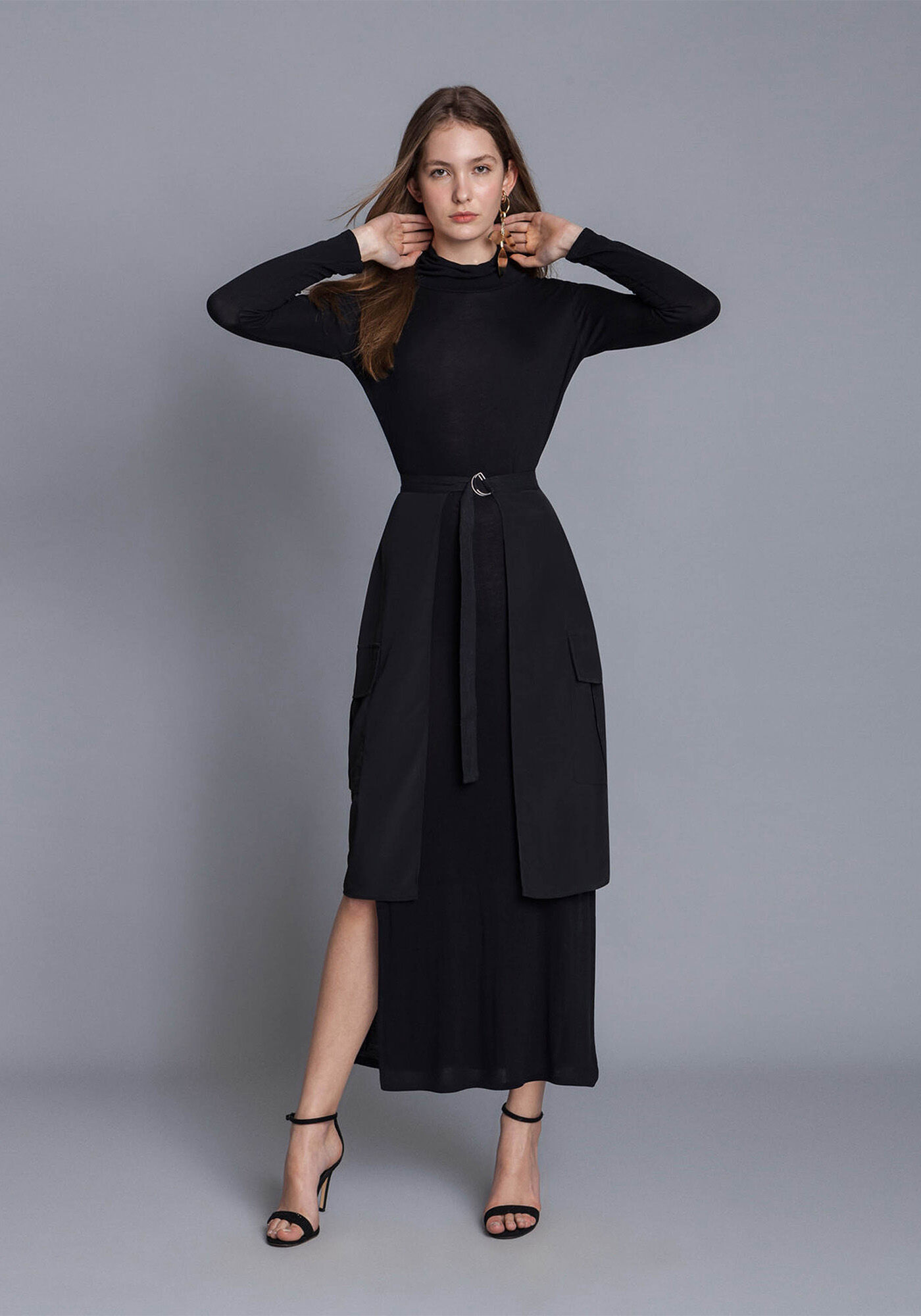 Vestido M&iacute;di Sobreposi&ccedil;&atilde;o Saia, , large.