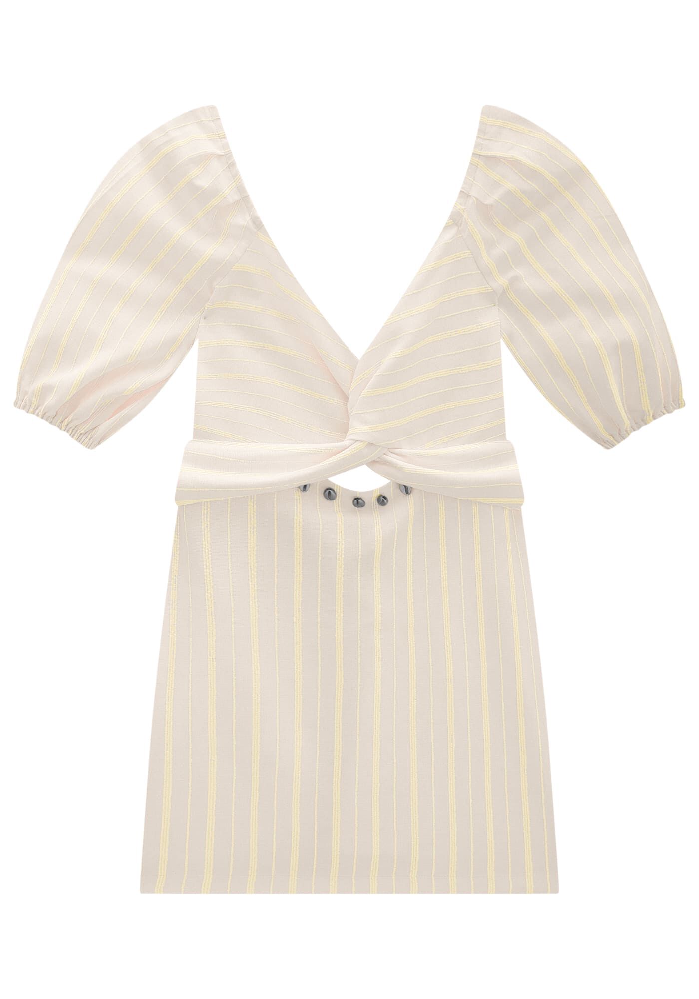 Vestido Curto Listrado com Cut Out e B&uacute;zios, , large.