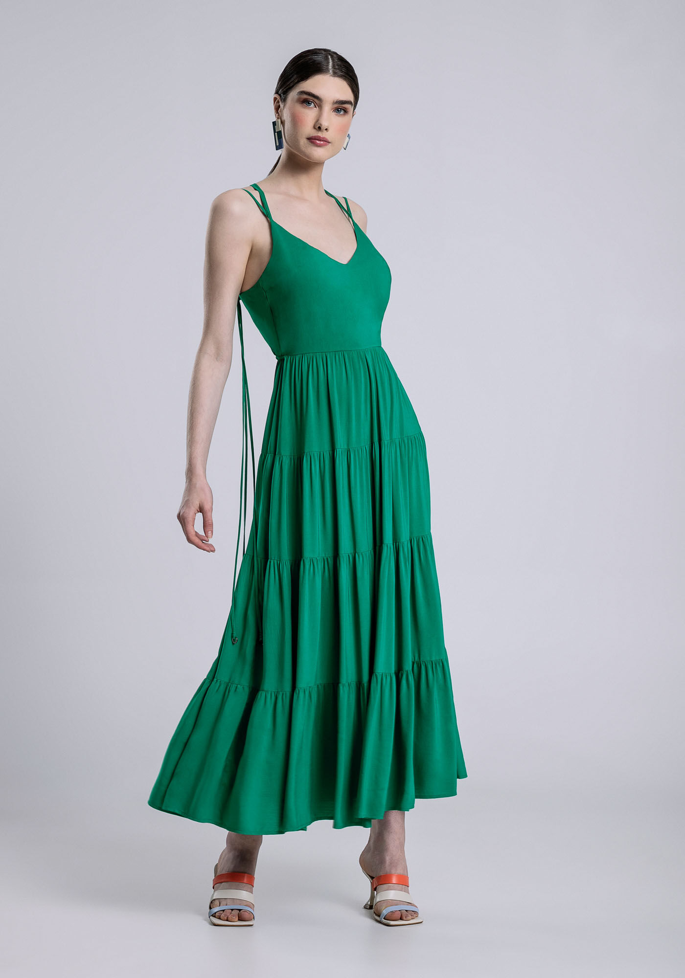 Vestido Midi em Camadas e Amarra&ccedil;&atilde;o Cores, , large.