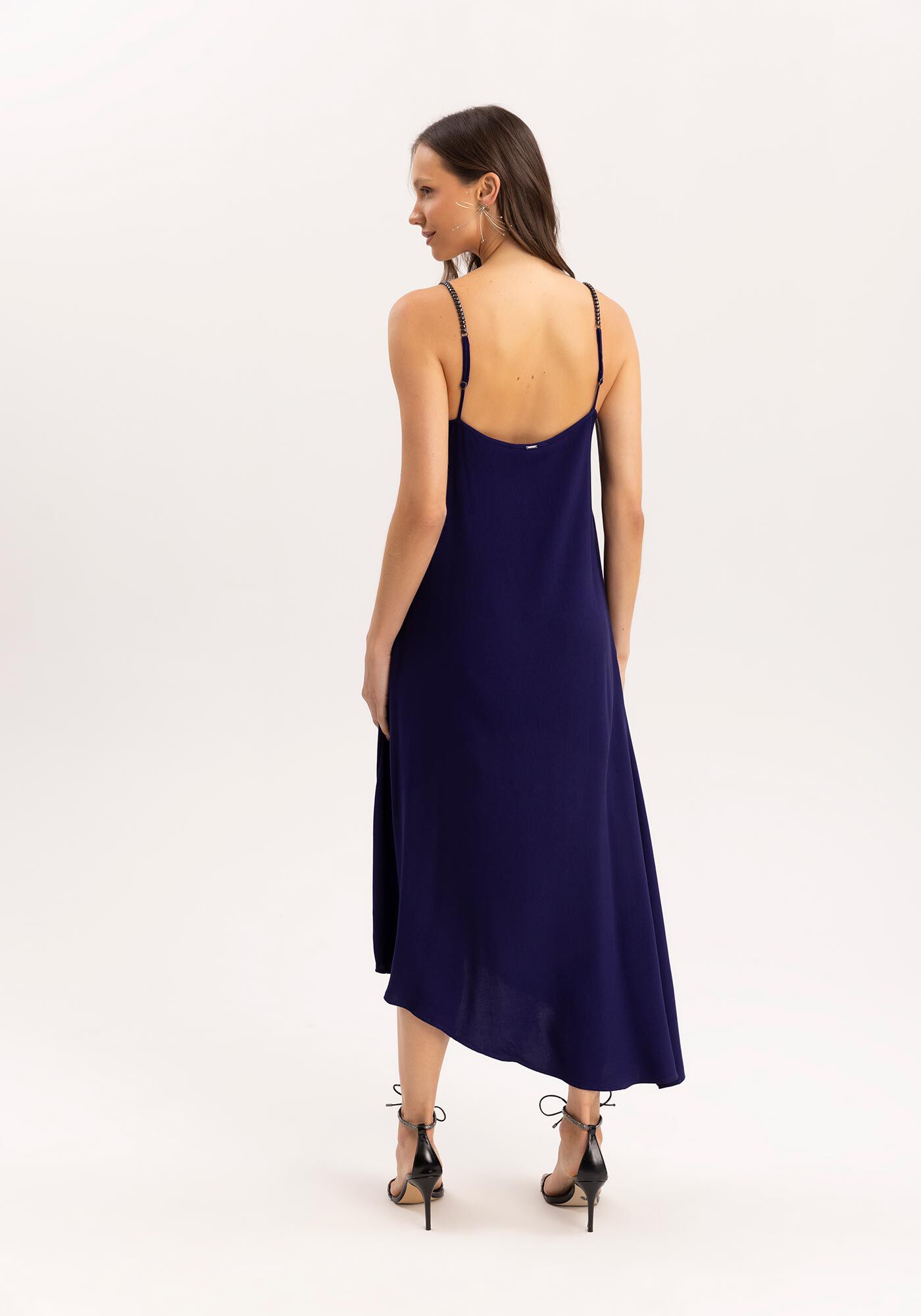 Vestido Midi Assim&eacute;trico com Strass Al&ccedil;as, , large.