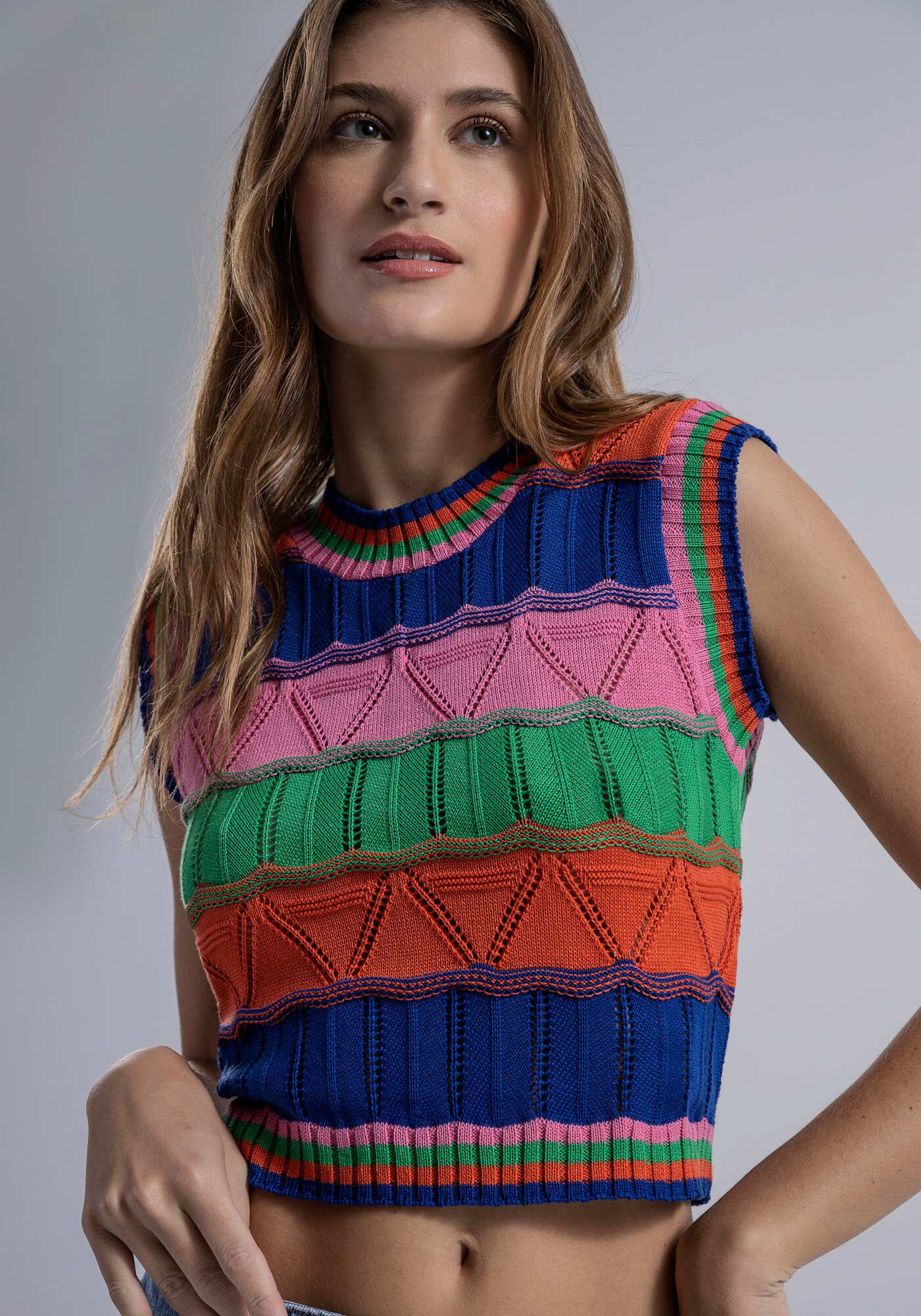 Regata Cropped em Tric&ocirc; com Textura, , large.