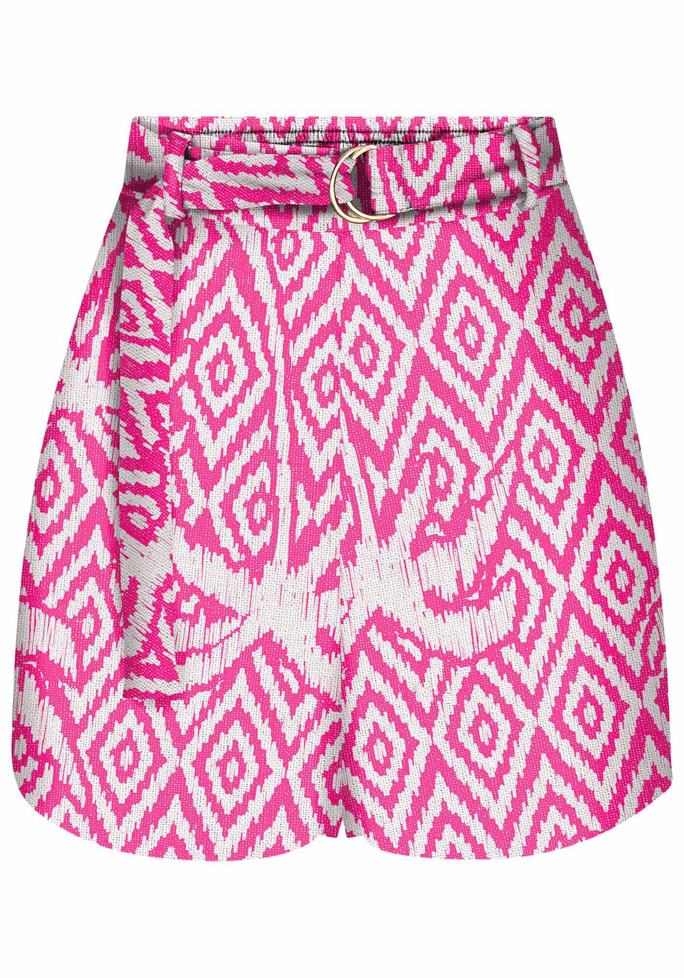 Shorts Cintura Alta em Viscose Estampado com Cinto, , large.