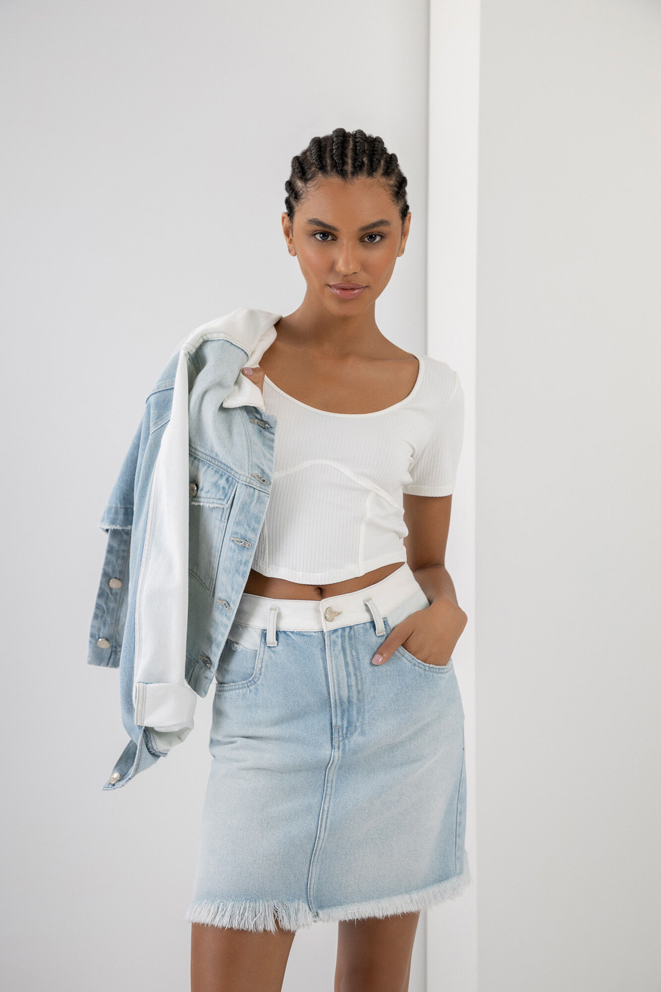 Blusa Manga Curta Cropped Canelada Corset, BRANCO OFF WHITE, large.