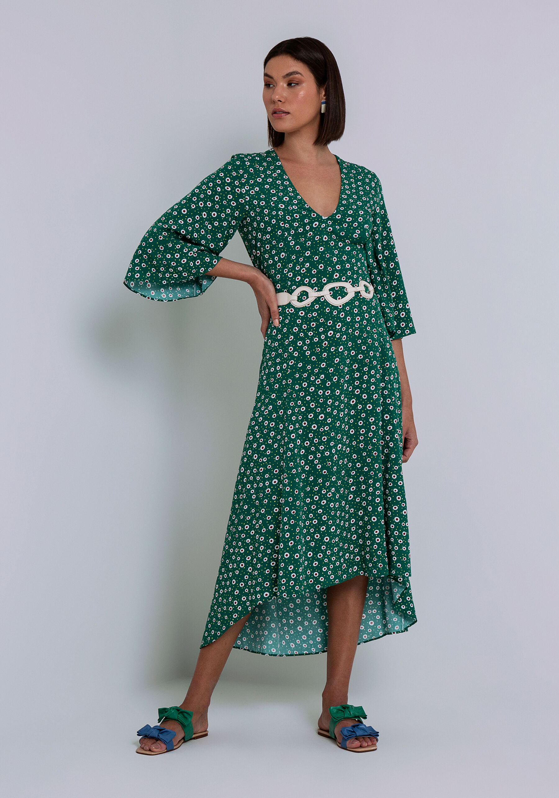 Vestido Midi em Viscose com Mangas Amplas, CAVALO MARINHO. Vestido Midi em Viscose com Mangas Amplas, CAVALO MARINHO, large.