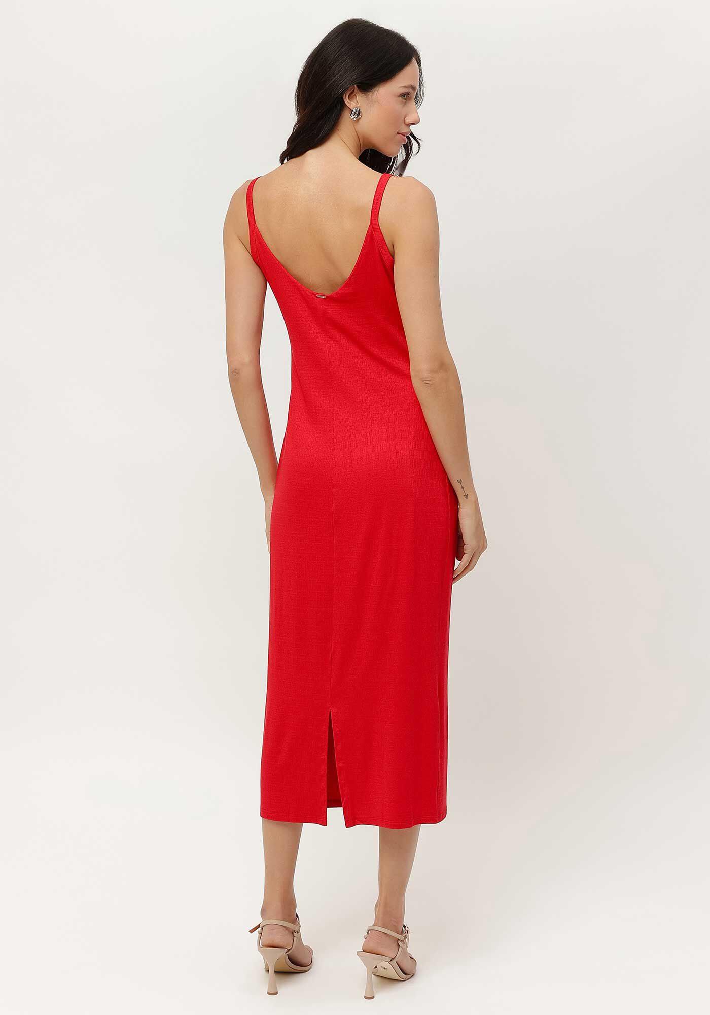 Vestido Midi Justo com Decote Degag&ecirc;, , large.