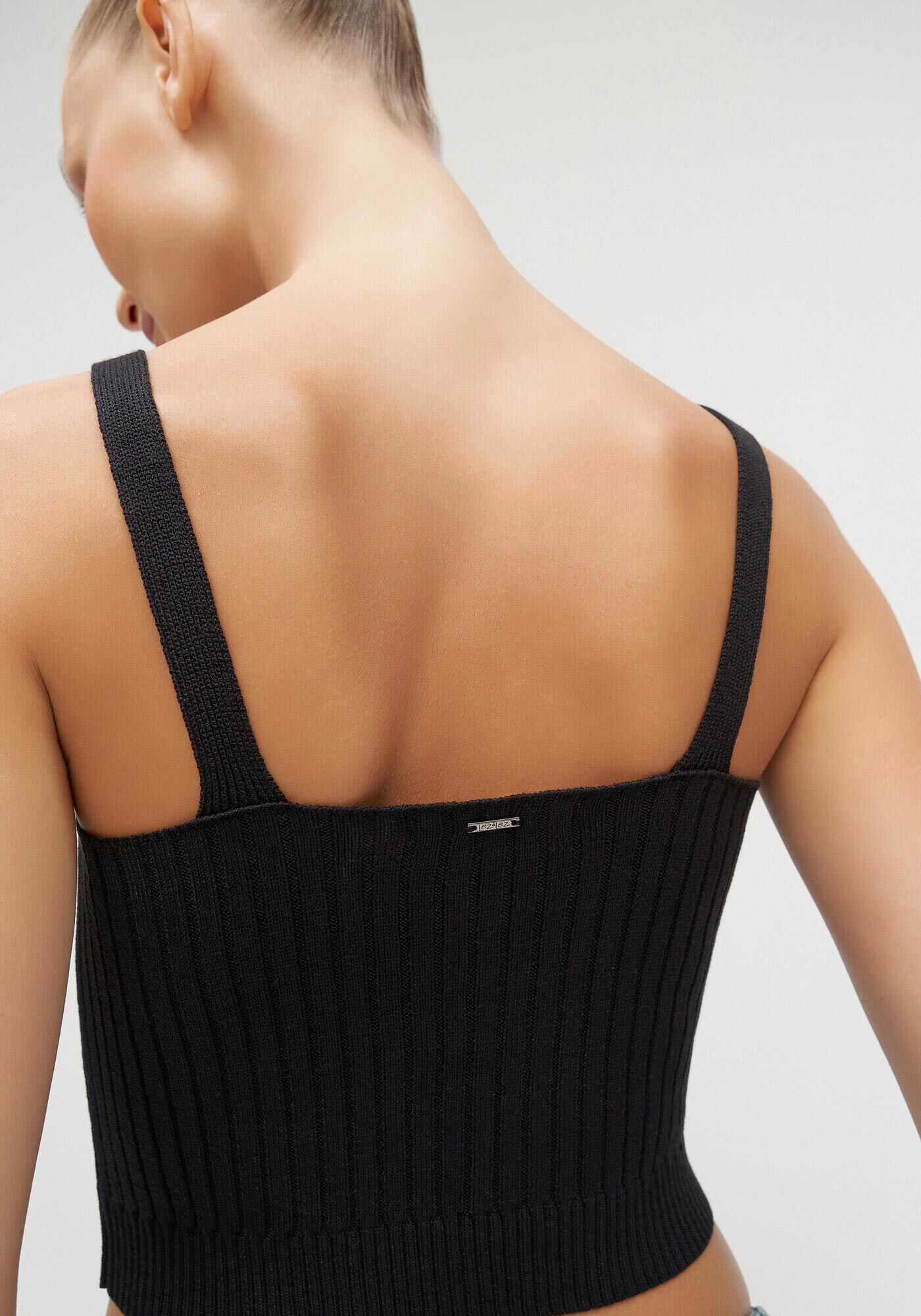 Blusa Cropped em Tric&ocirc; com Decote V, , large.