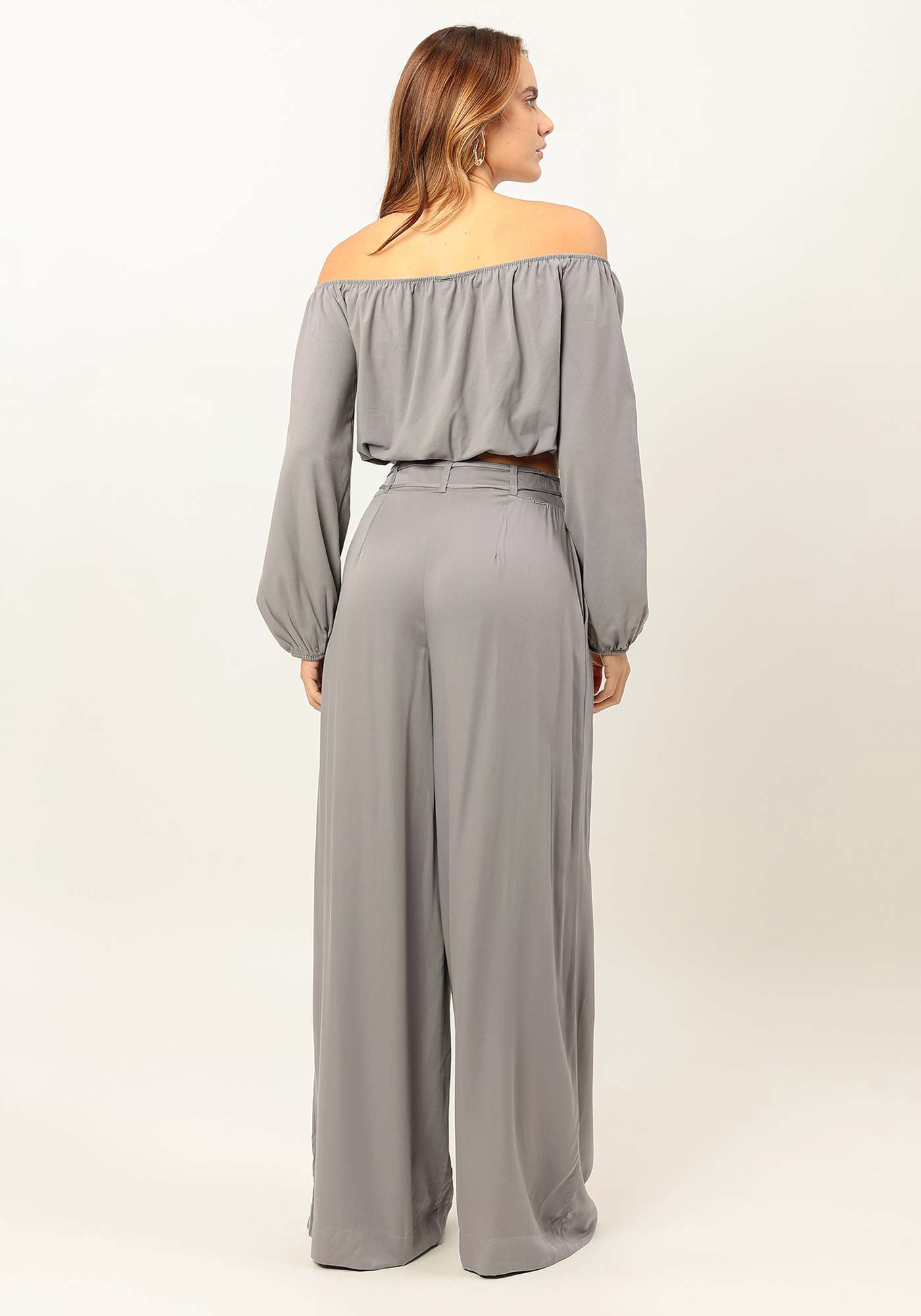 Cal&ccedil;a Pantalona em Tecido Plano com Cinto Cord&atilde;o, CINZA LAVANDER BLUSH, large.