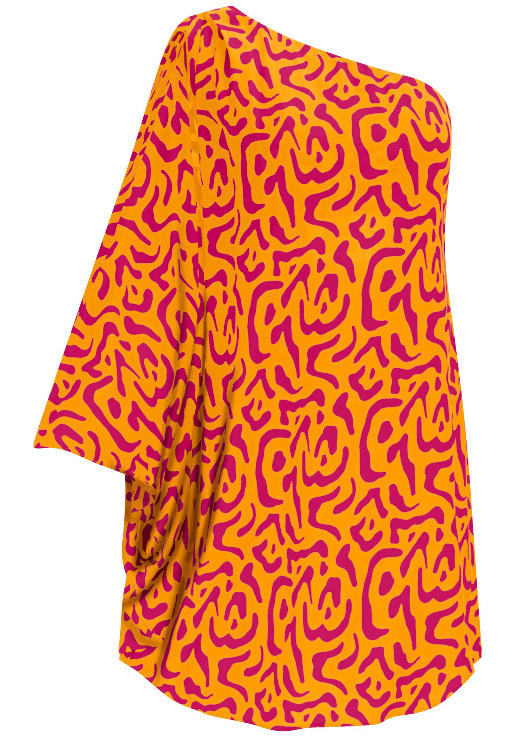 Vestido Curto Amplo Um Ombro Só Animal Print, VILLAGE AMARELO. Vestido Curto Amplo Um Ombro Só Animal Print, VILLAGE AMARELO, large.