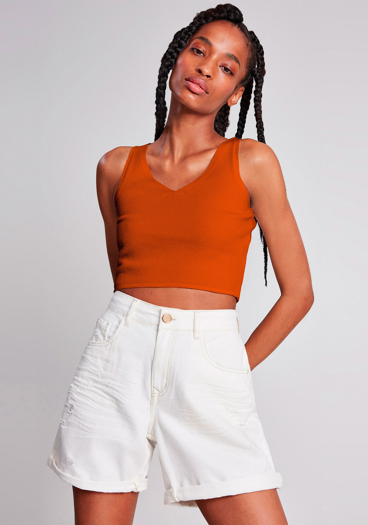 Blusa com Al&ccedil;as Decote V Tric&ocirc;, BEGE, large.