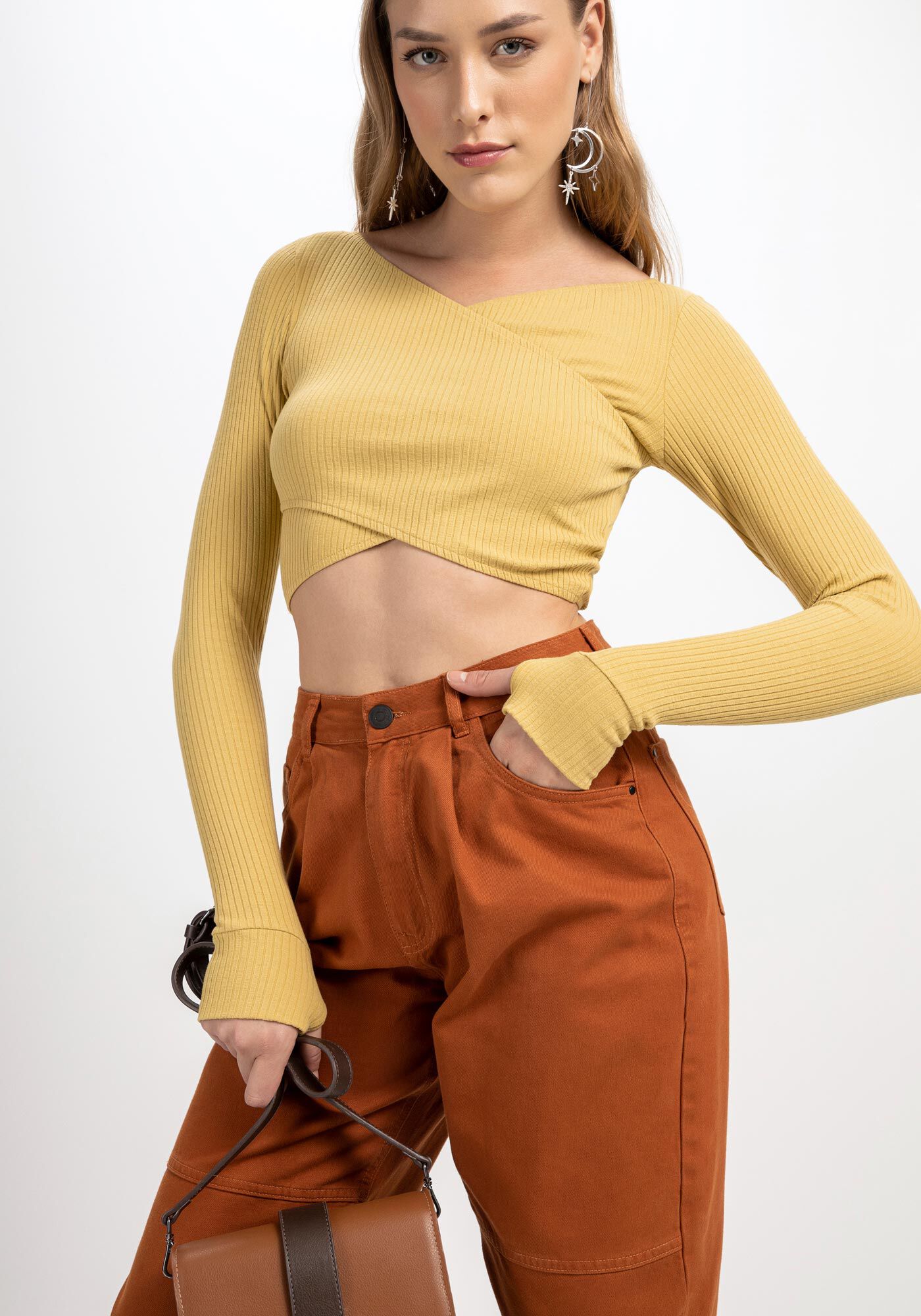 Blusa Manga Longa com Recorte Transpassado, , large.