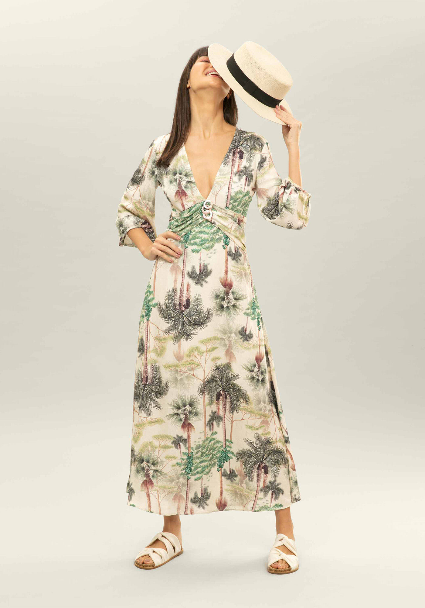 Vestido Manga 3/4 M&iacute;di Estampa, , large.