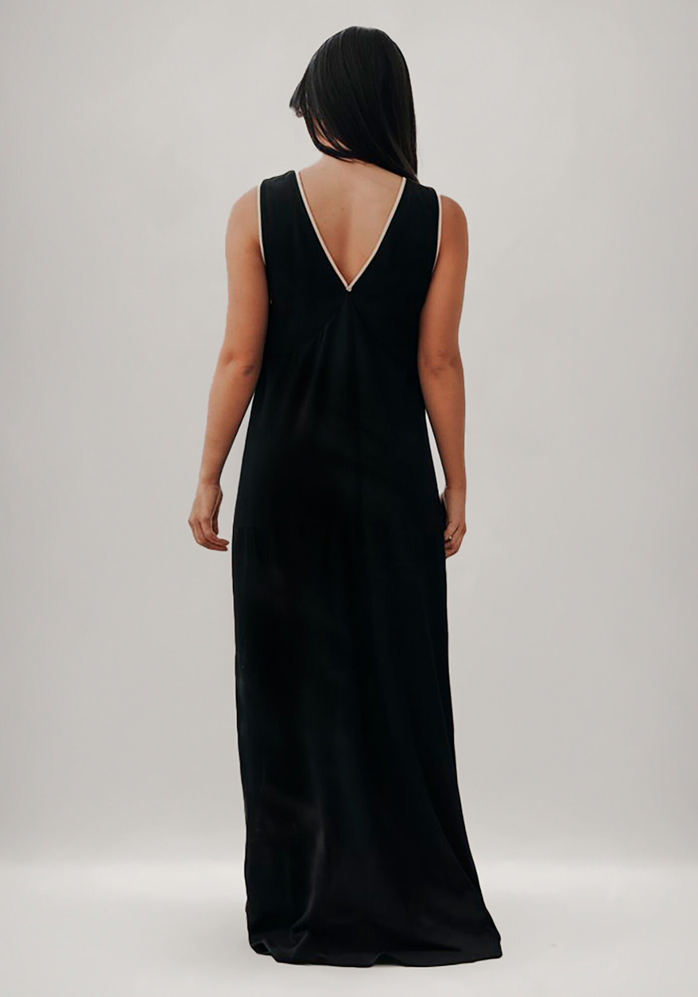 Vestido Longo Bicolor em Crepe com La&ccedil;o, , large.