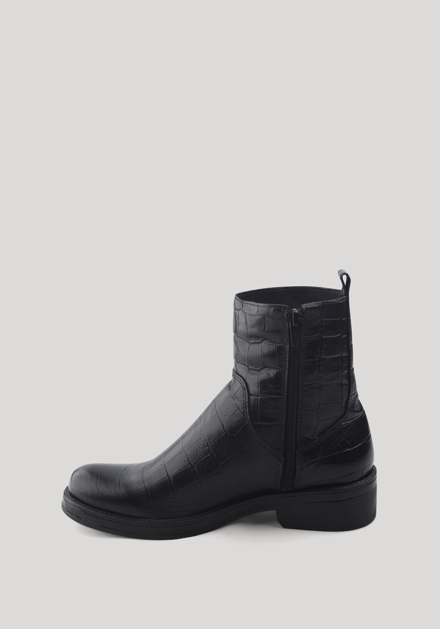 Bota Coturno De Cano M&eacute;dio Em Couro Croco Com Z&iacute;per, , large.