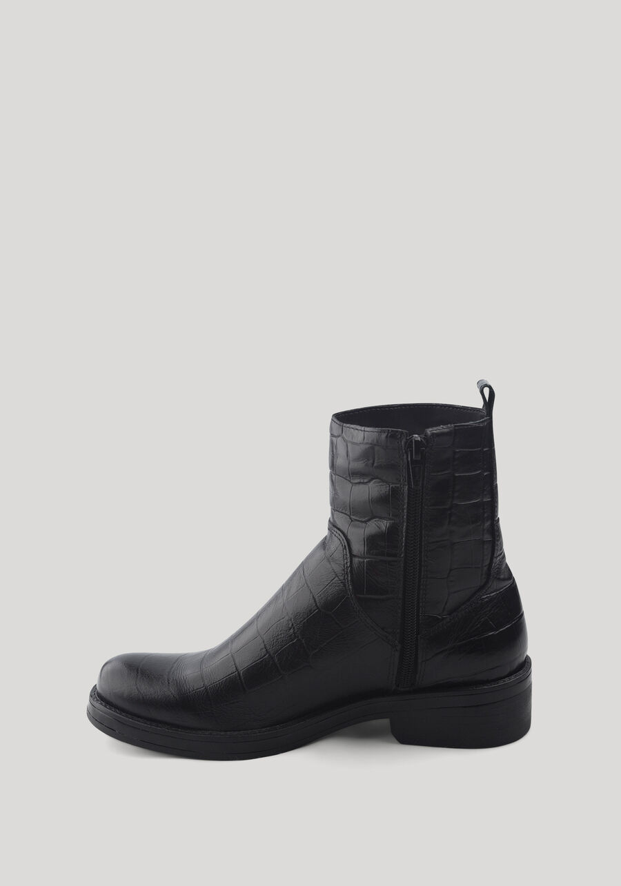 Bota Coturno De Cano Médio Em Couro Croco Com Zíper, . Bota Coturno De Cano Médio Em Couro Croco Com Zíper, , large.