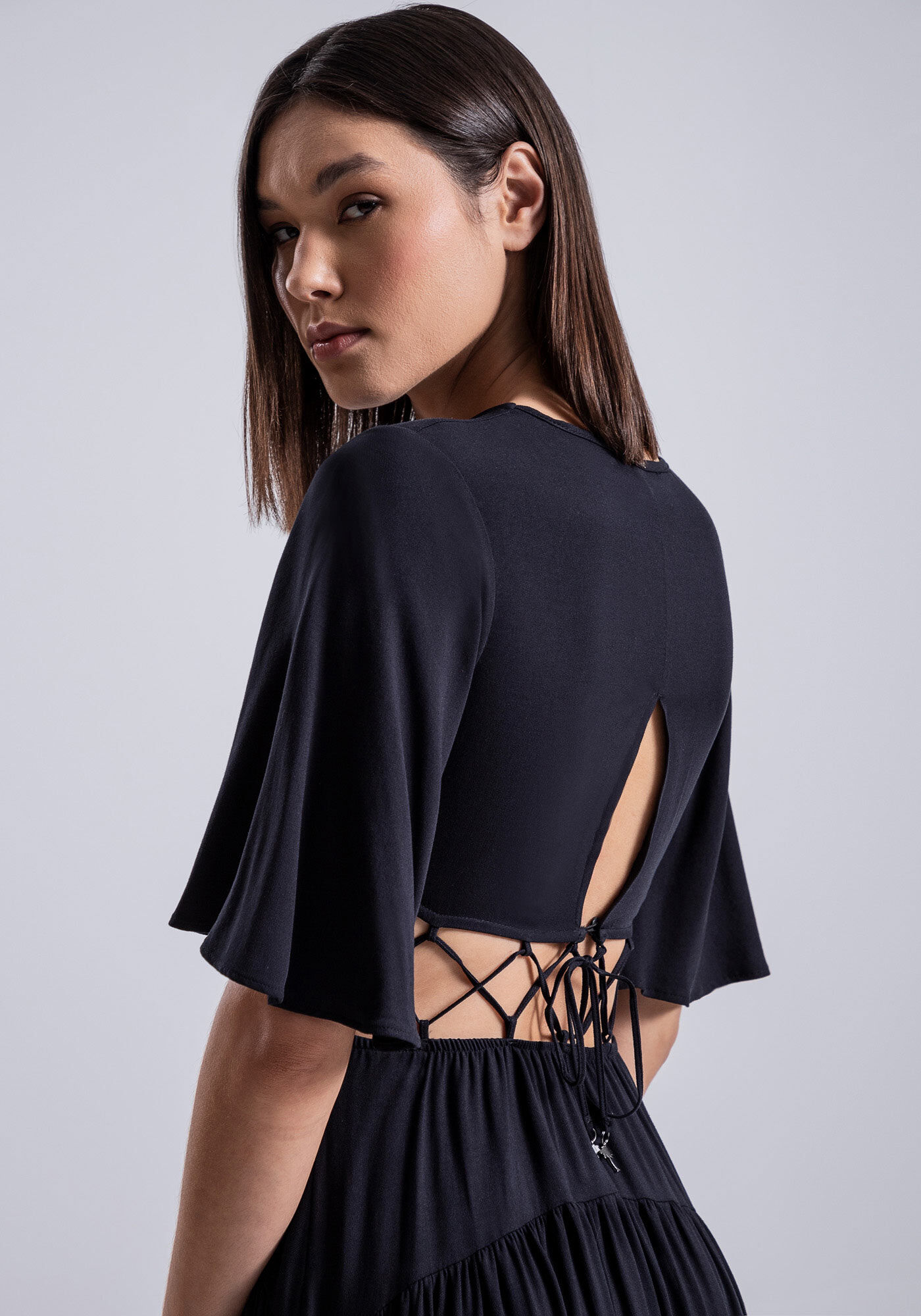 Vestido Midi em Viscose com Cut Out Amarra&ccedil;&atilde;o, , large.