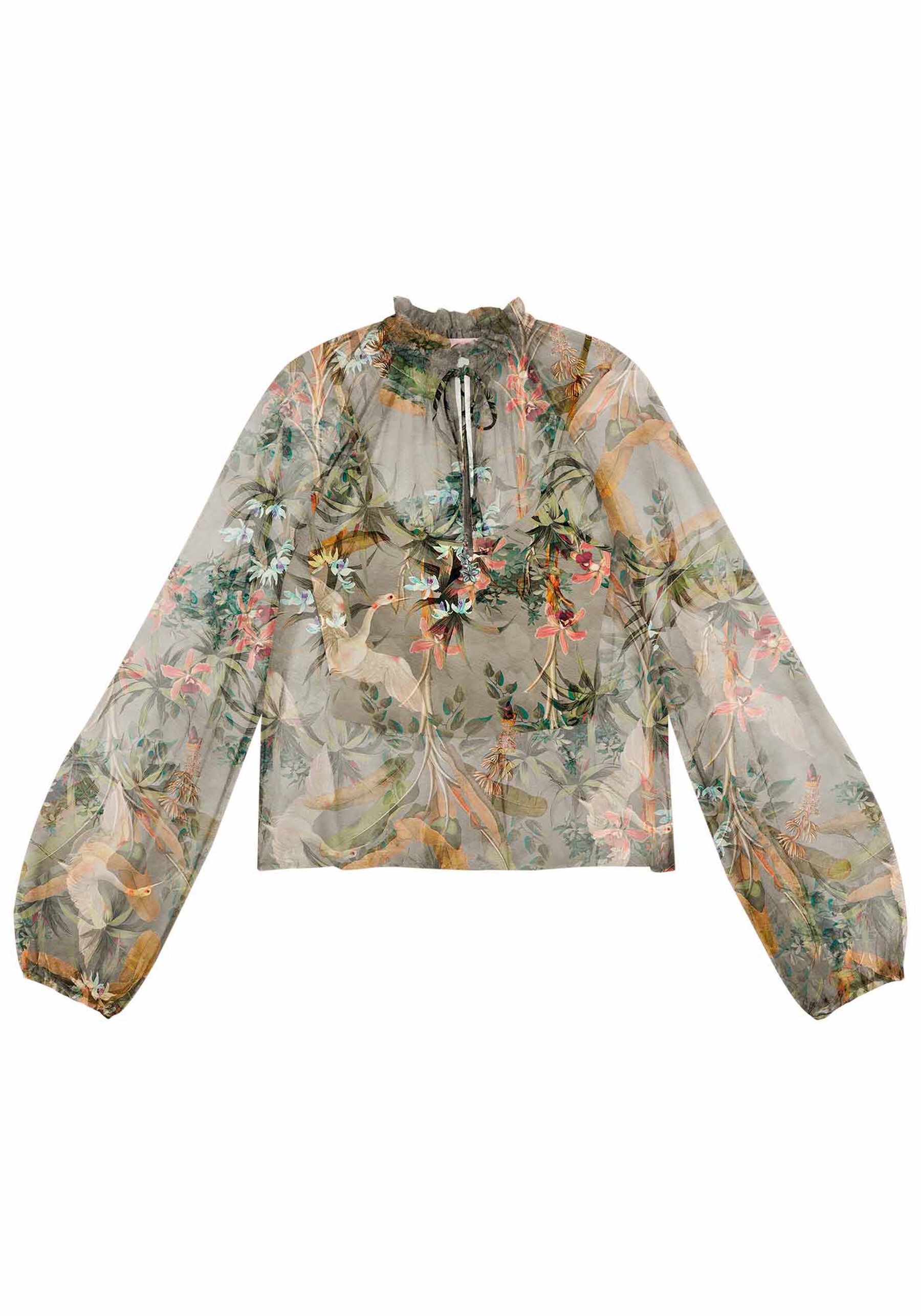 Blusa Manga Longa Bufante em Tule Estampado, . Blusa Manga Longa Bufante em Tule Estampado, , large.