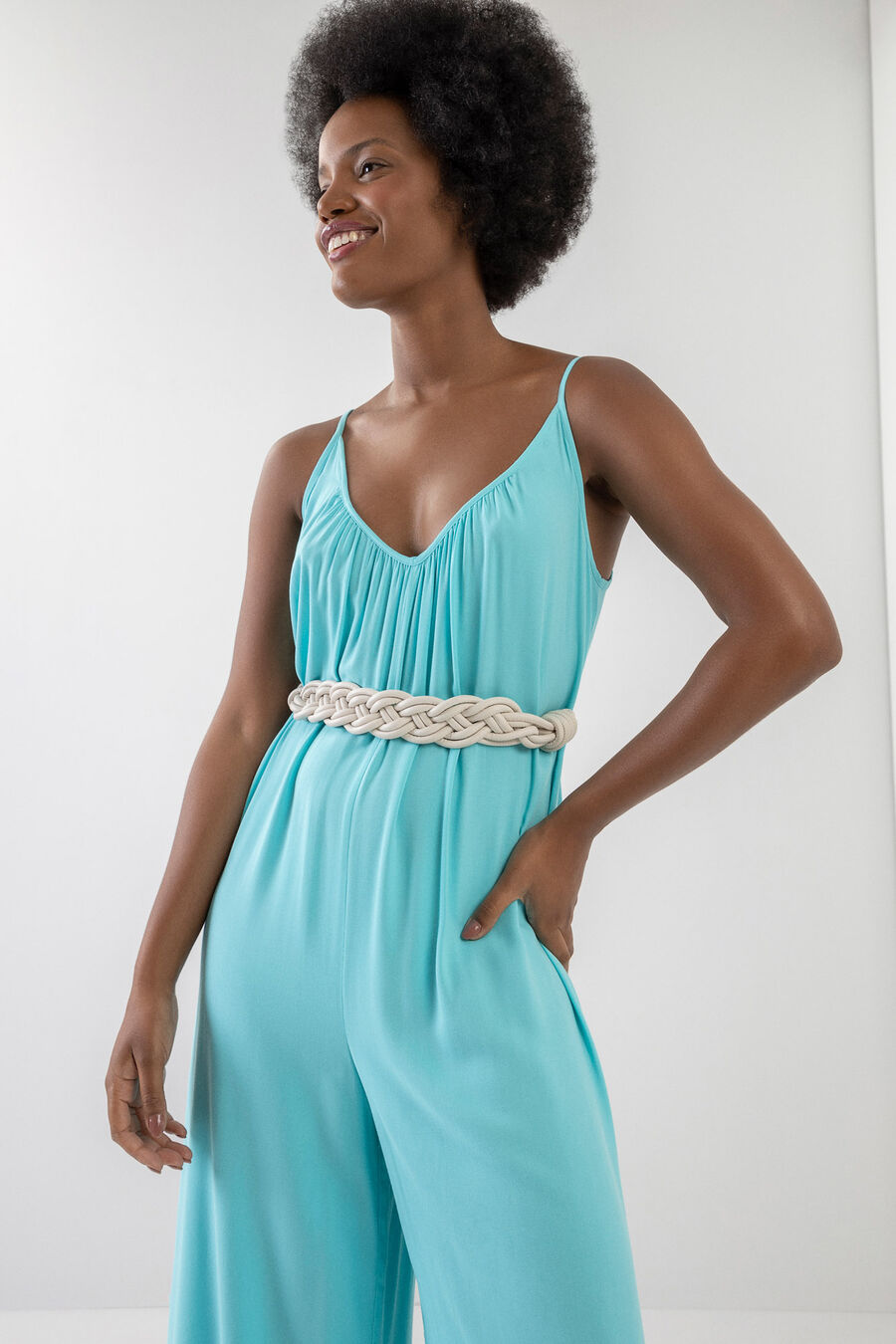 Macacão Longo Amplo em Viscose com Cinto, . Macacão Longo Amplo em Viscose com Cinto, , large.