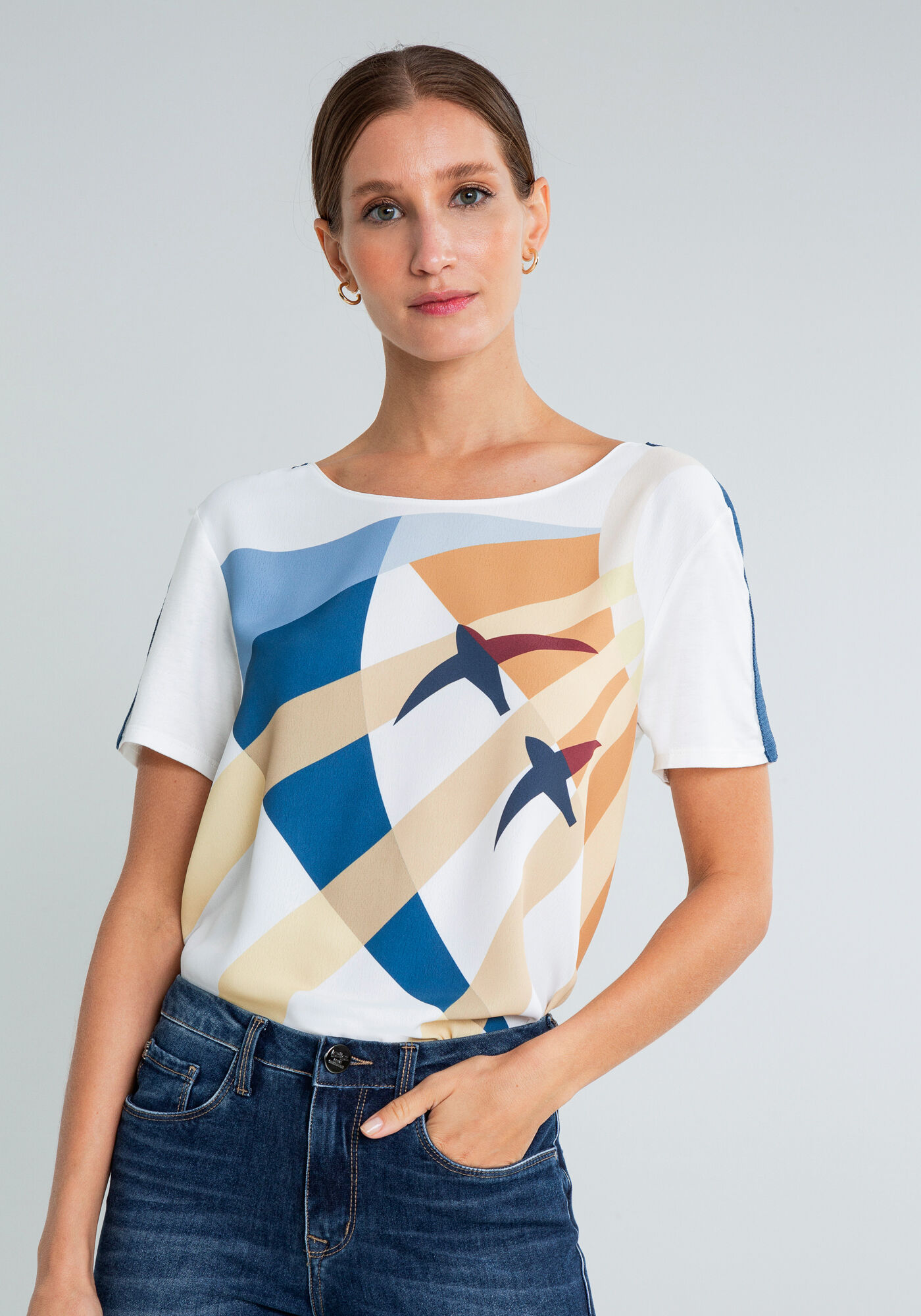 Blusa Detalhe Mangas Estampa, MIGRACAO, large.