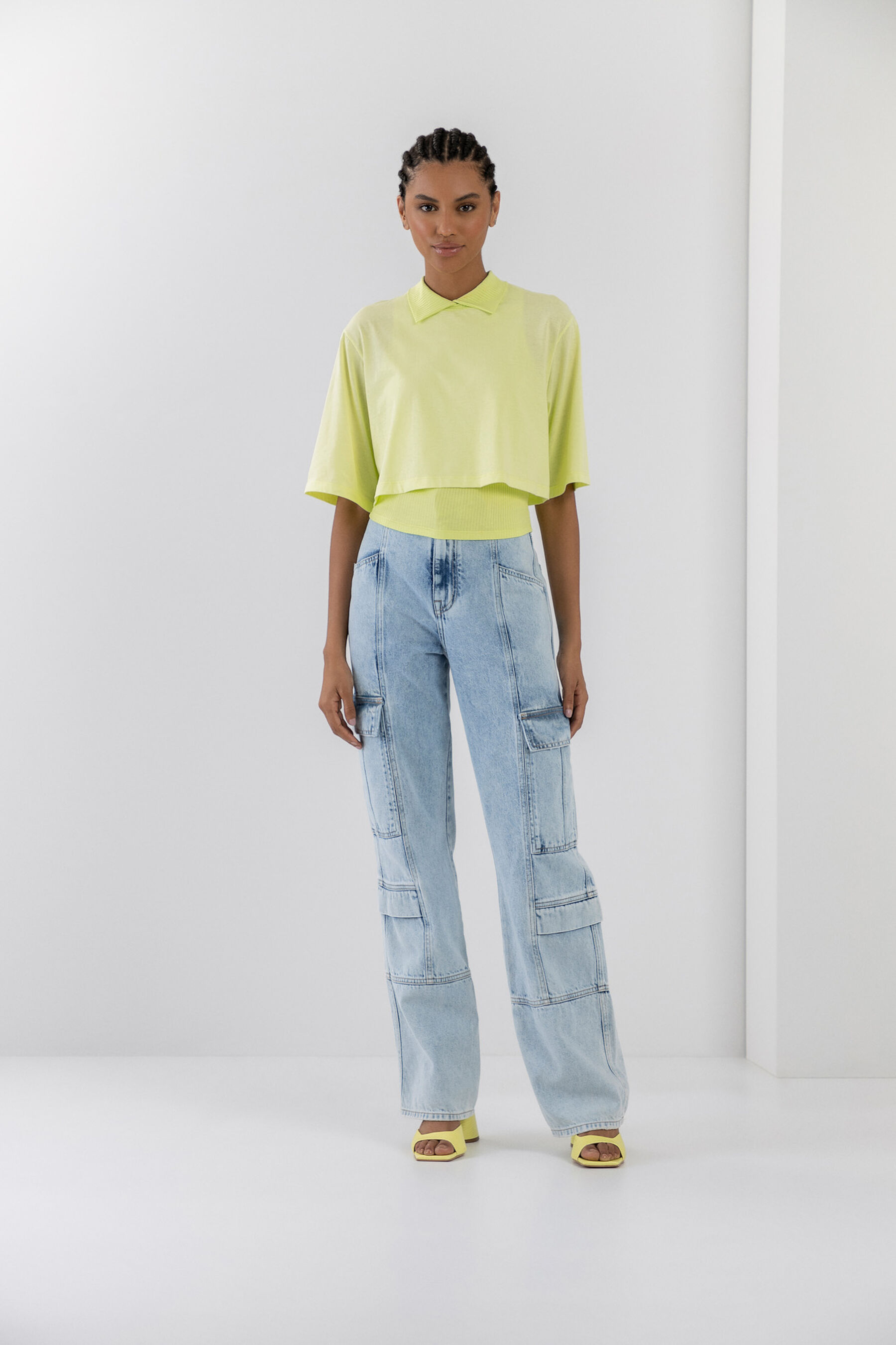 T-shirt Oversized com Regata Polo Canelada, AMARELO PINA COLADA. T-shirt Oversized com Regata Polo Canelada, AMARELO PINA COLADA, large.