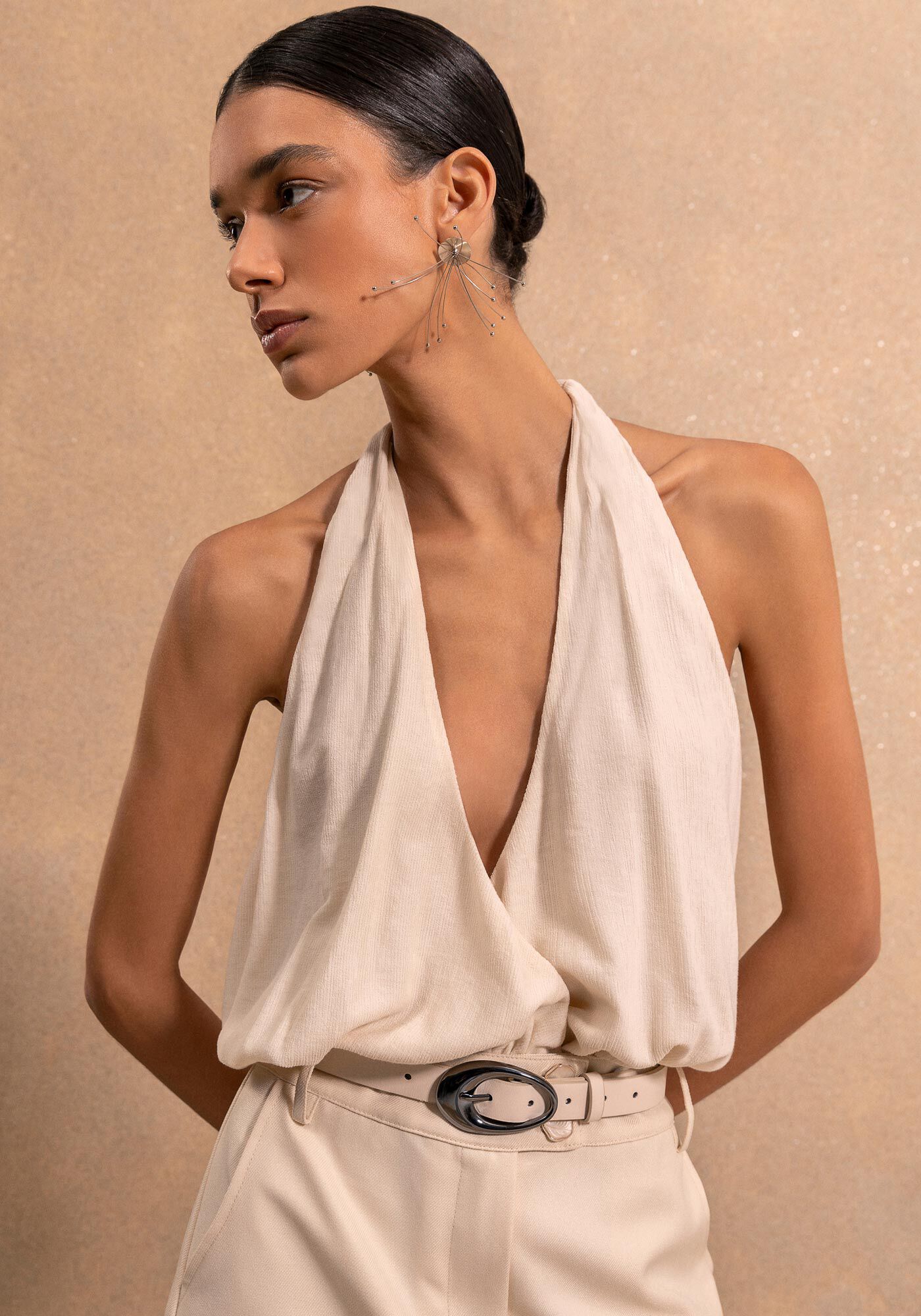 Cinto De Cintura Com Fivela Org&acirc;nica Metalizada, BEGE ALHAMBRA, large.