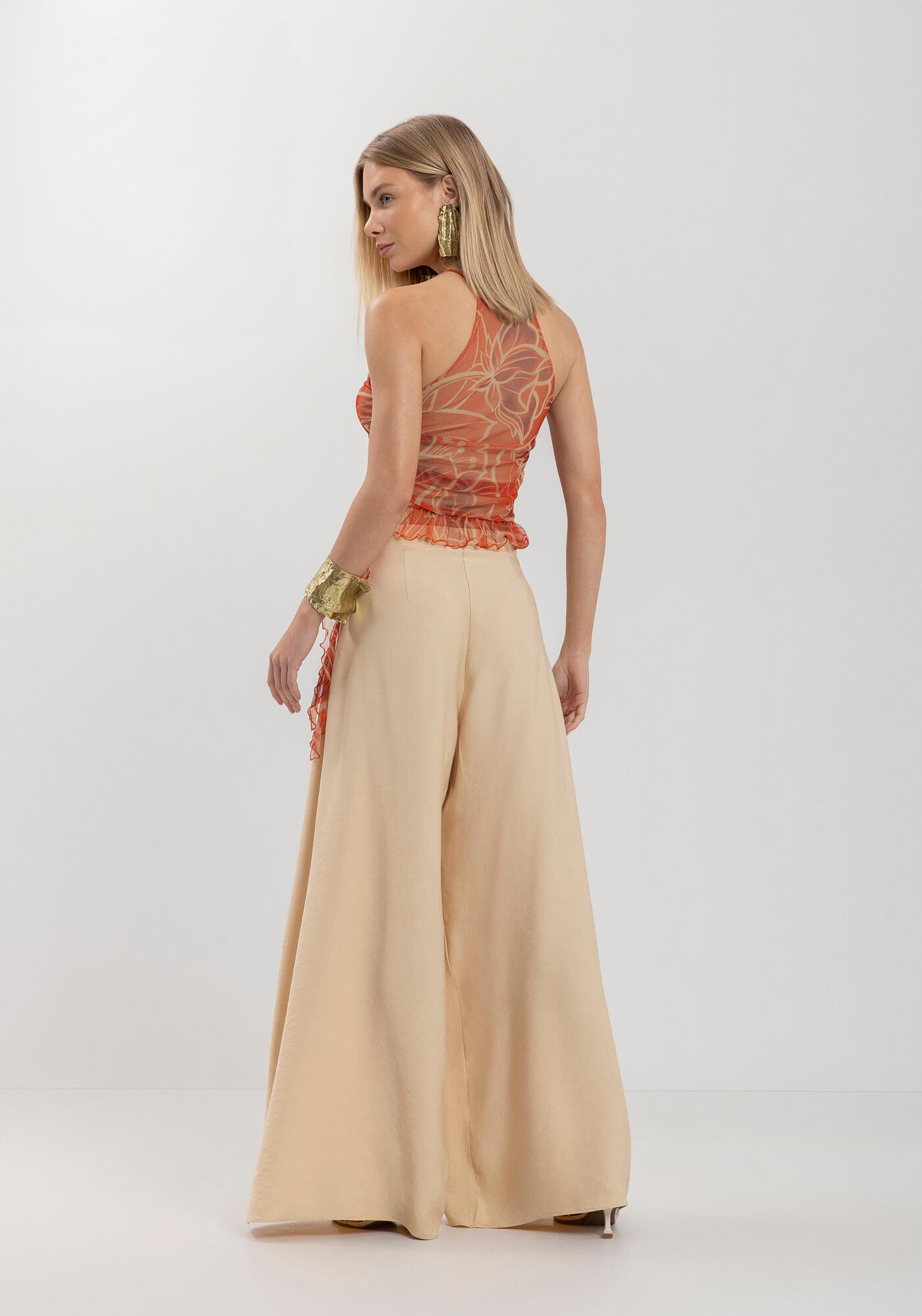 Cal&ccedil;a Pantalona De Viscose Em Alfaiataria Com Cintura Alta, , large.